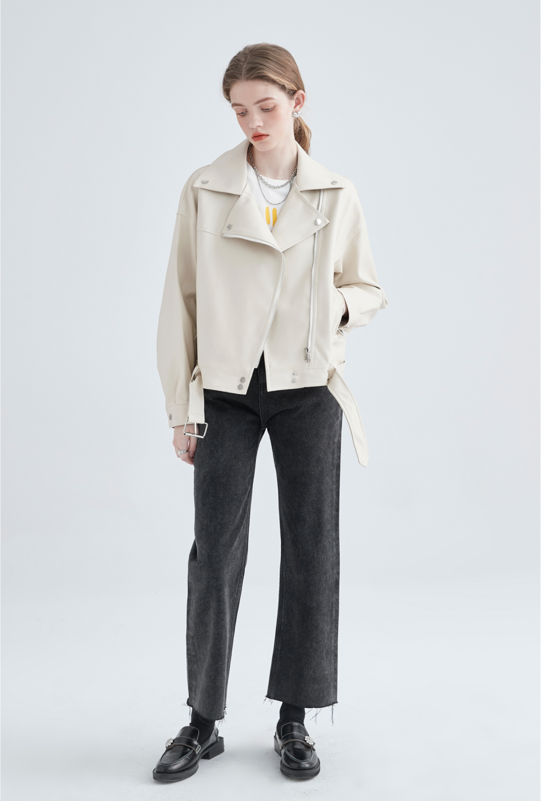 Cream Faux Leather Jacket - chiclara