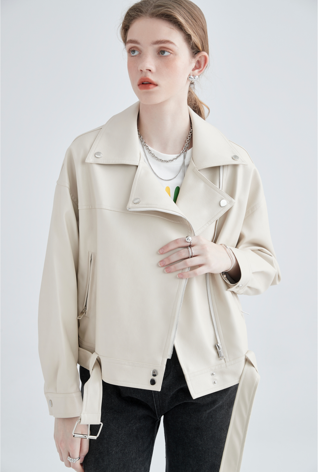 Cream Faux Leather Jacket - chiclara