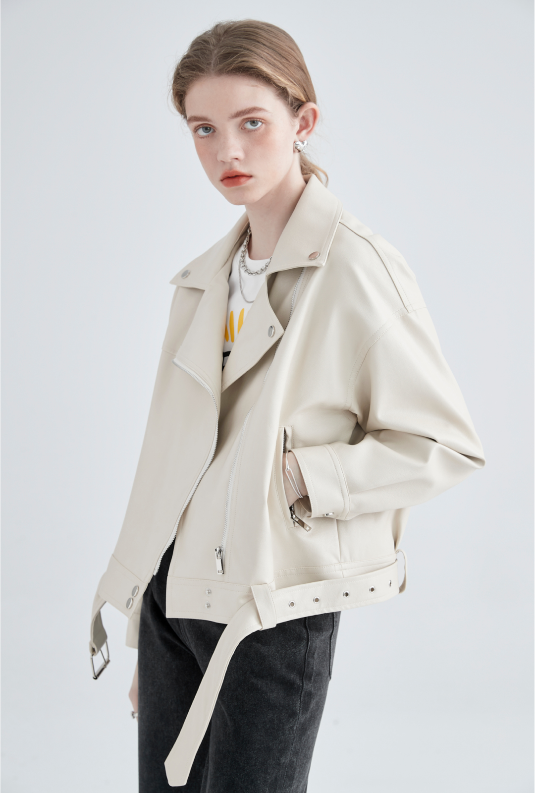 Cream Faux Leather Jacket - chiclara