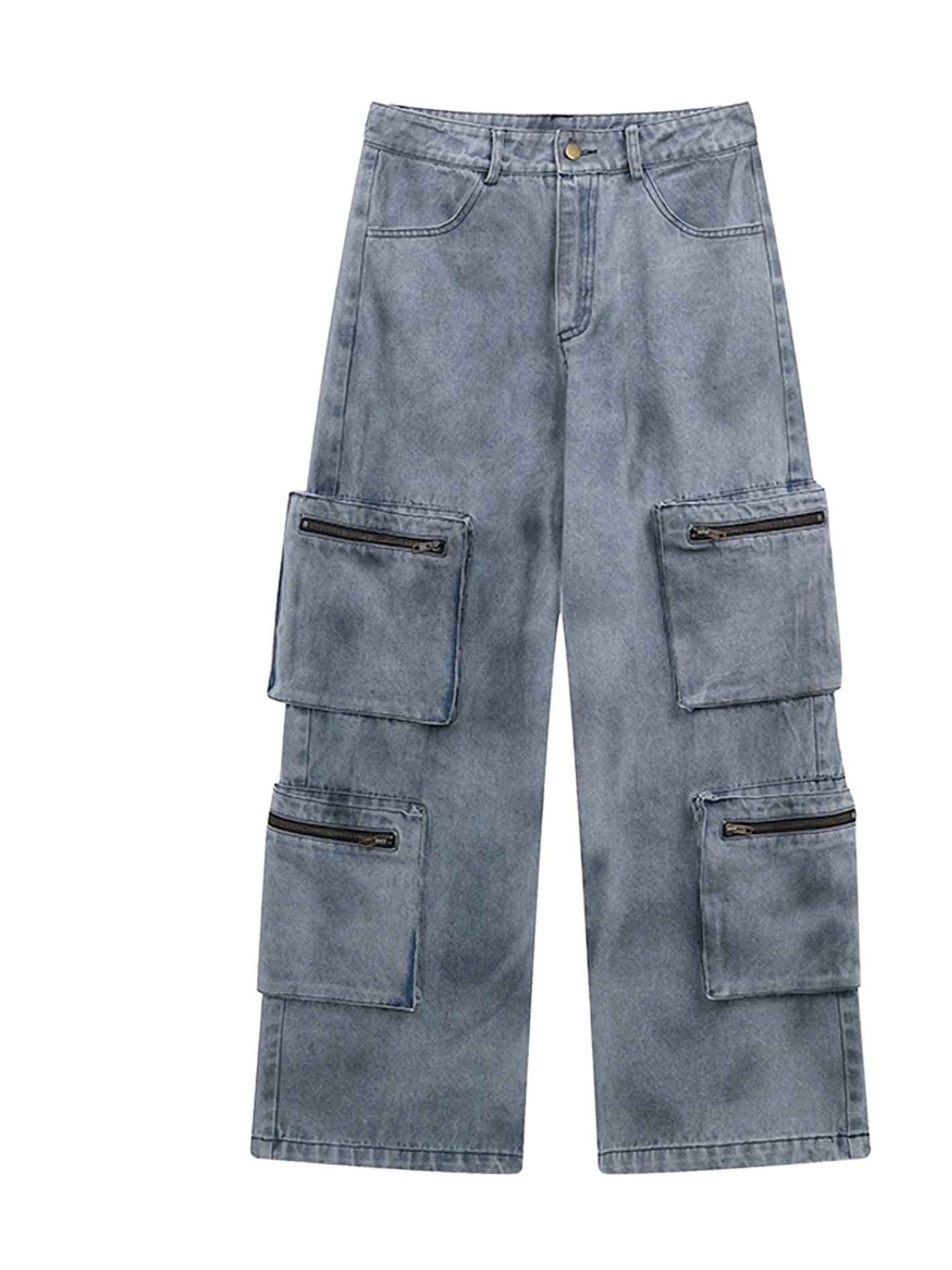 Blue Cargo Pocket Wide-Leg Jeans