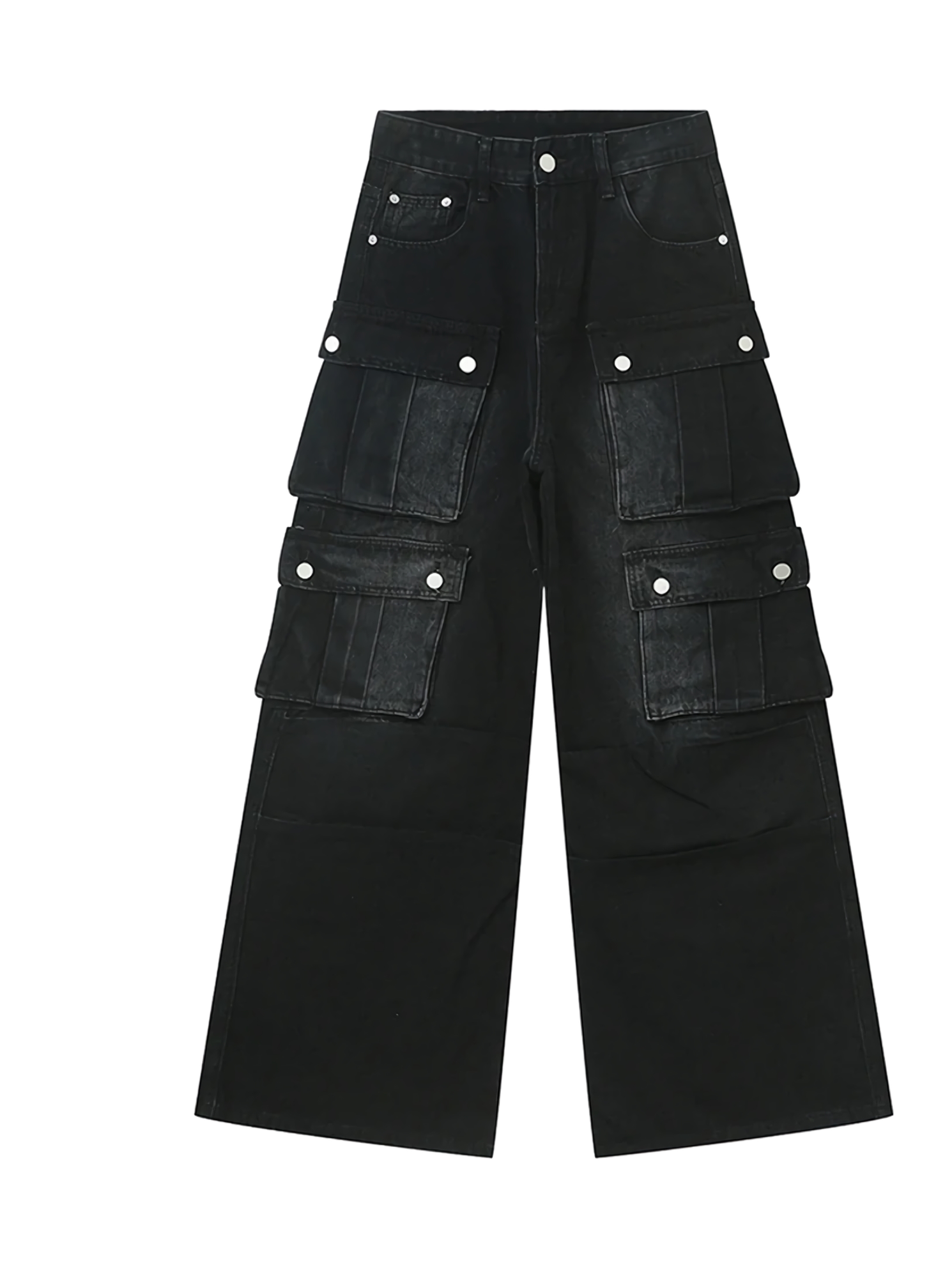 Jeans de carga de bolsillo múltiple negro