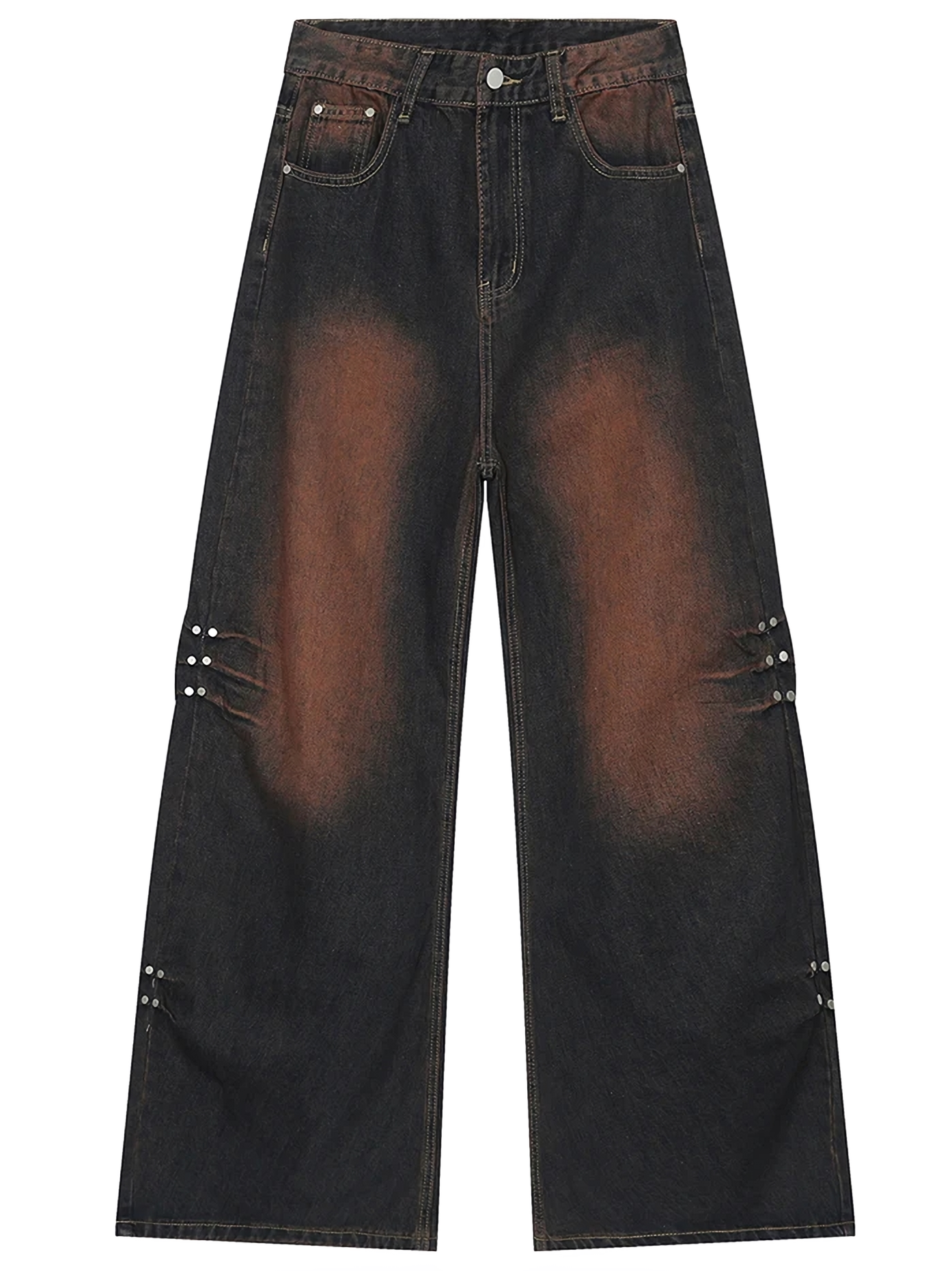 Jean en denim riveté à jambes de balayage en cuivre