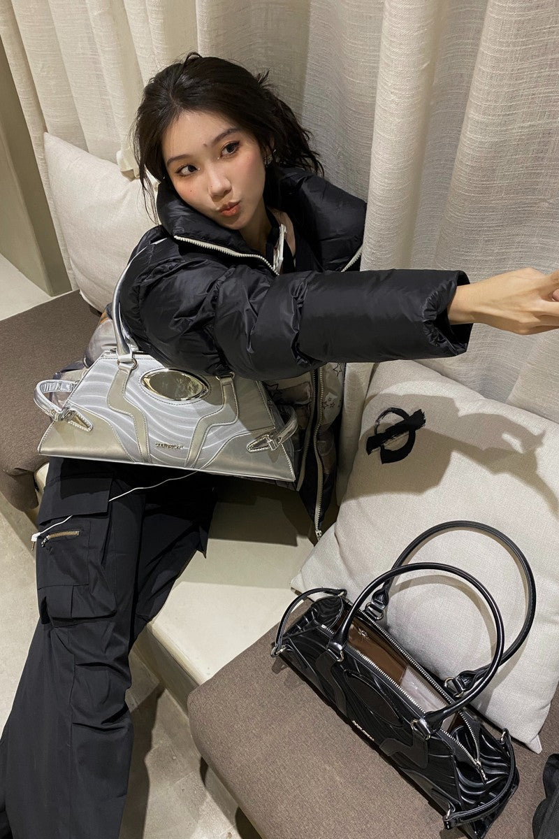 Metallic Wave Pattern Satchel Bag