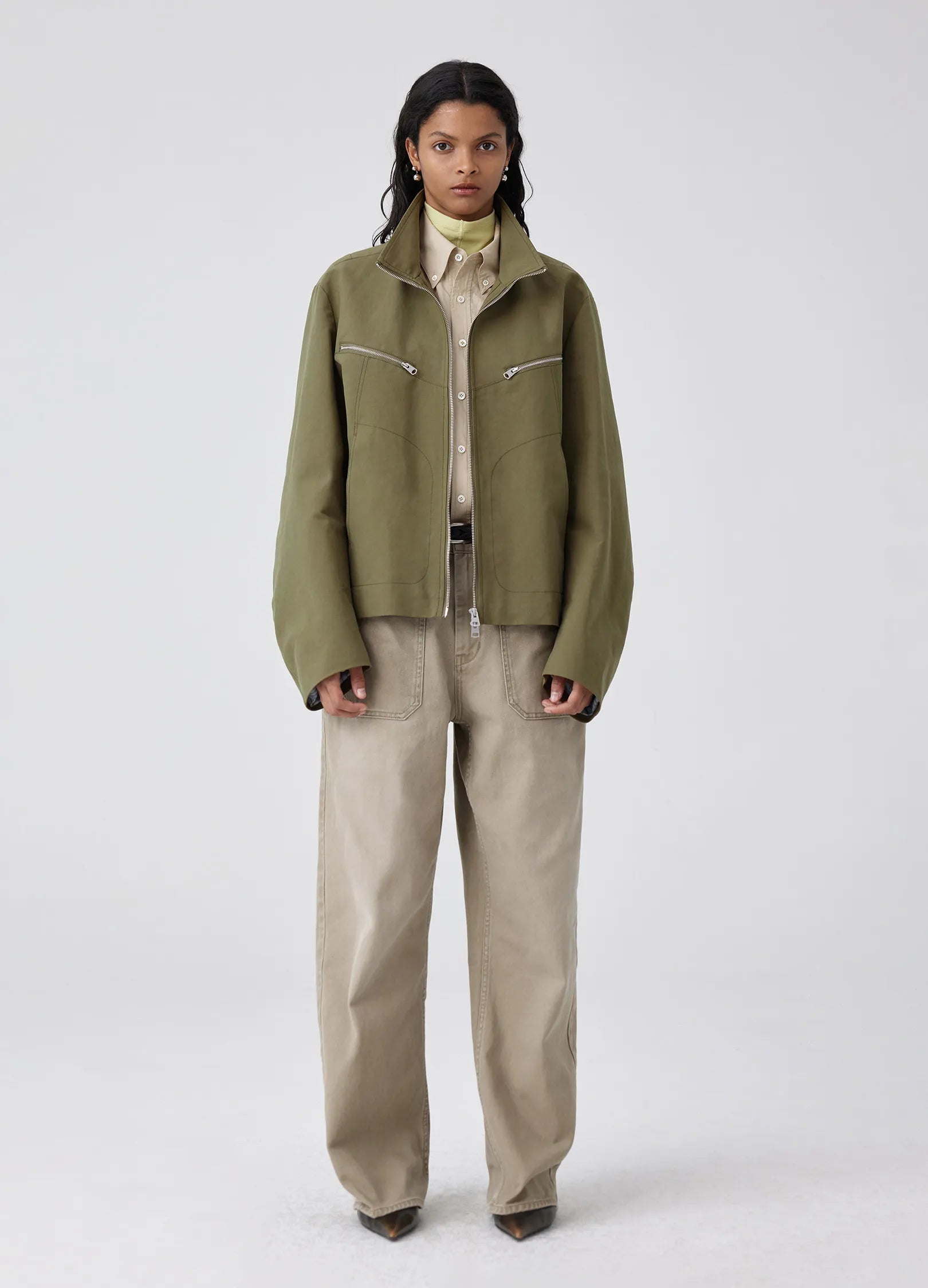Darted Zip Pocket Bomber Jacket
