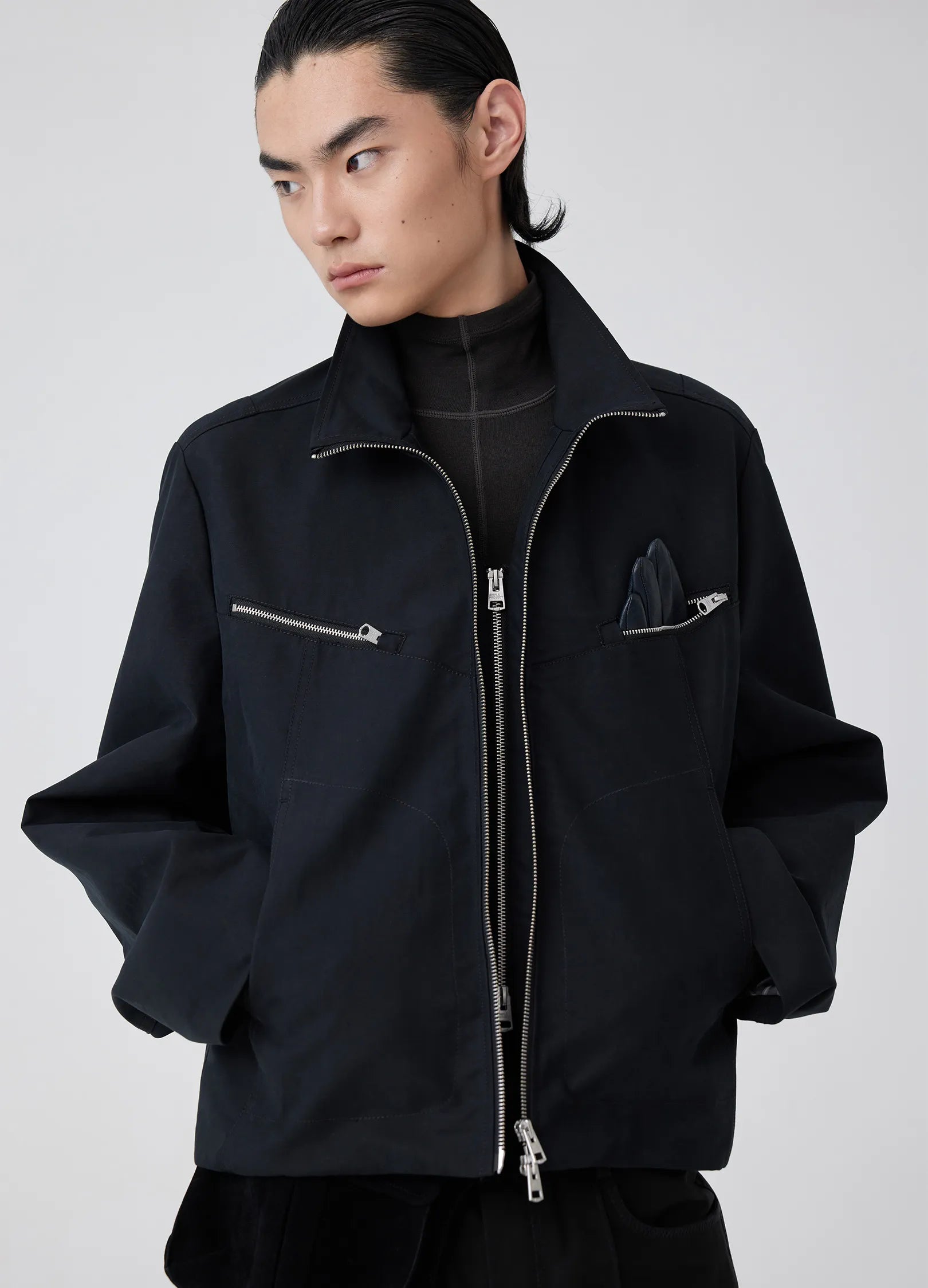 Darted Zip Pocket Bomber Jacket
