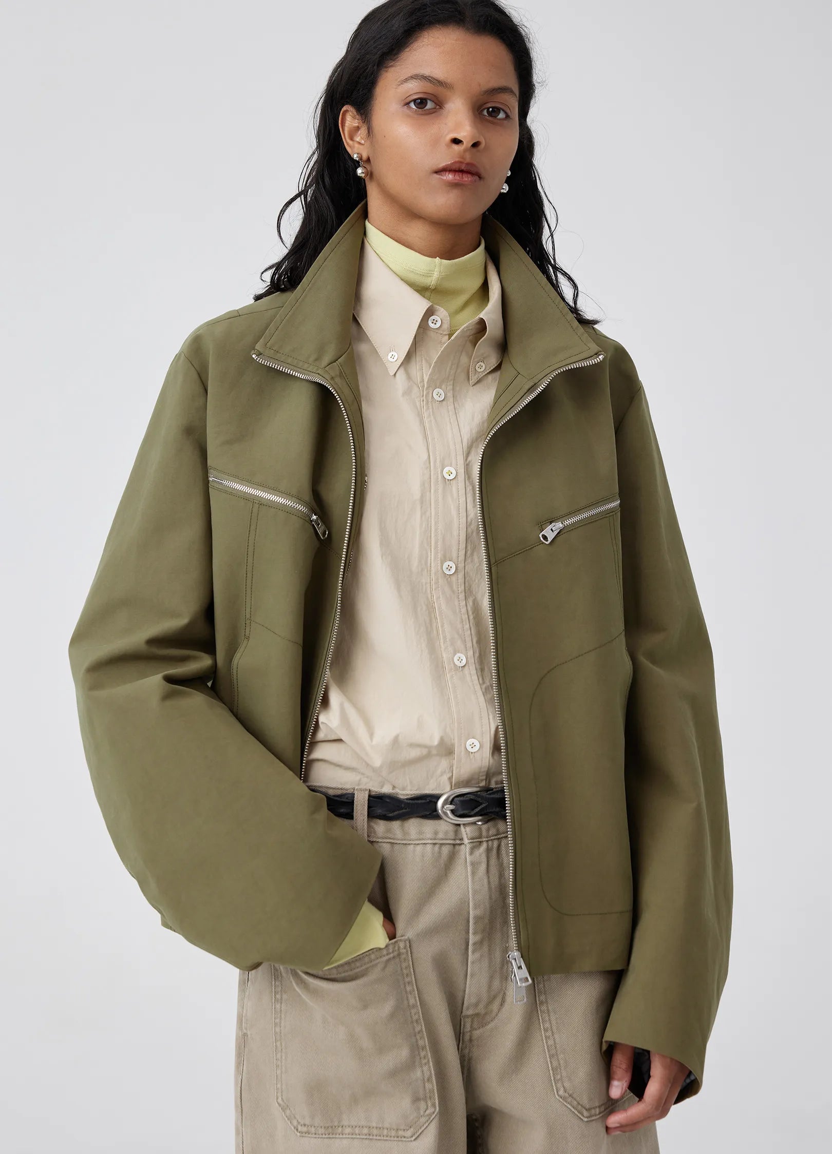 Darted Zip Pocket Bomber Jacket