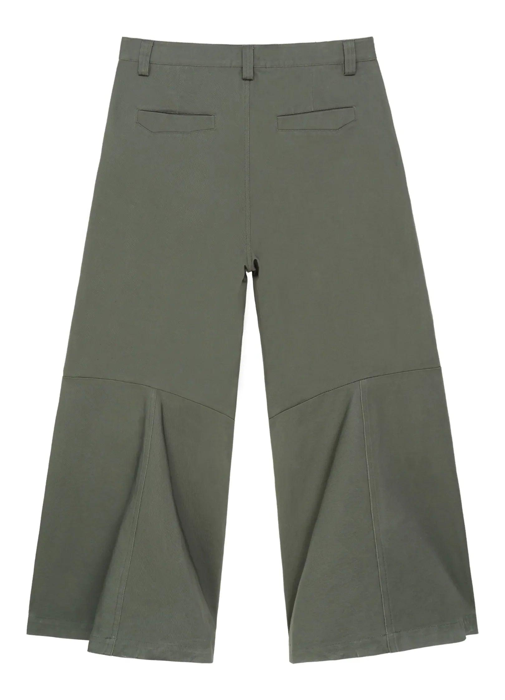 Wide-Leg Cotton Trousers with Darted Knees - chiclara