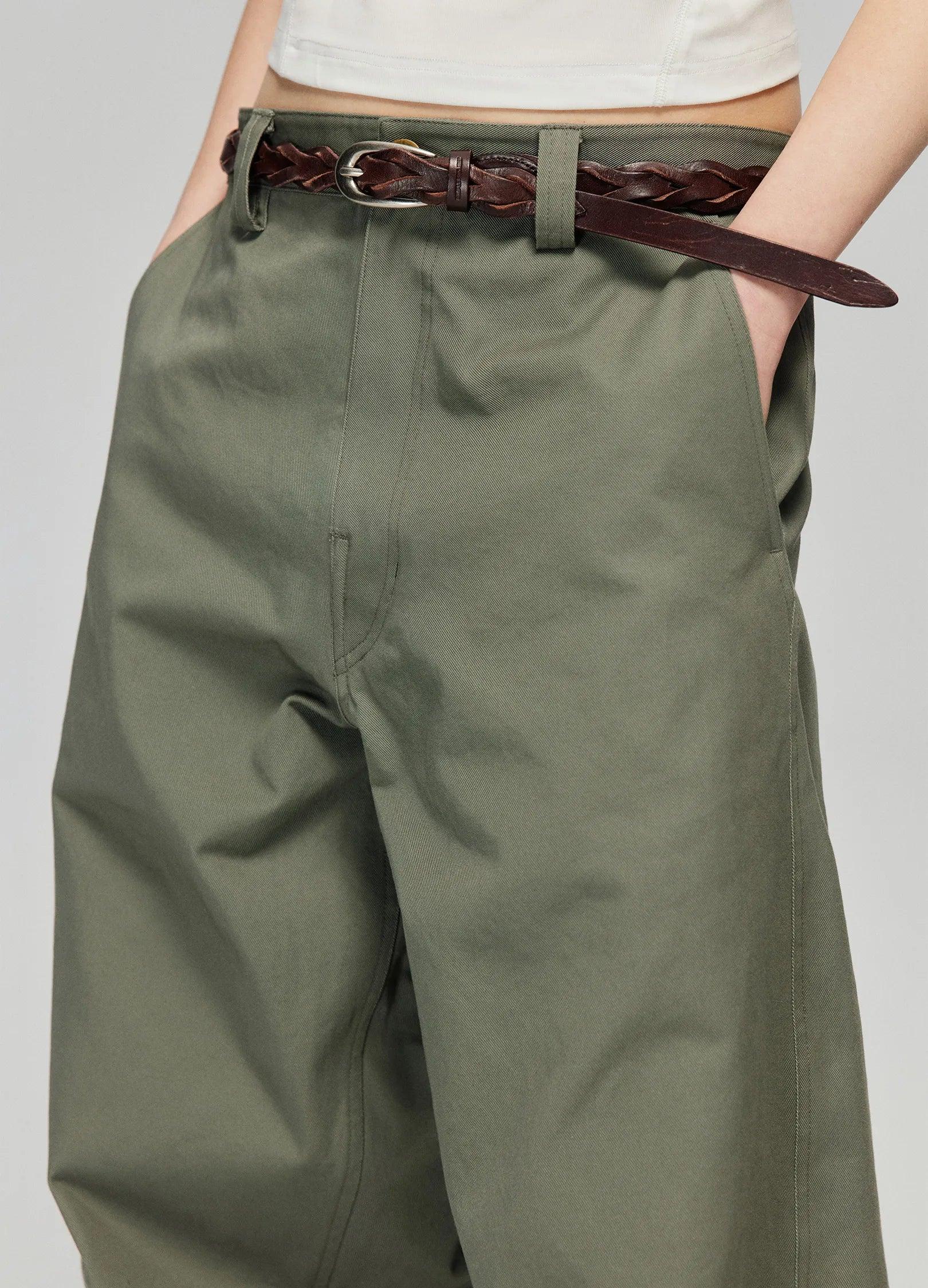 Wide-Leg Cotton Trousers with Darted Knees - chiclara