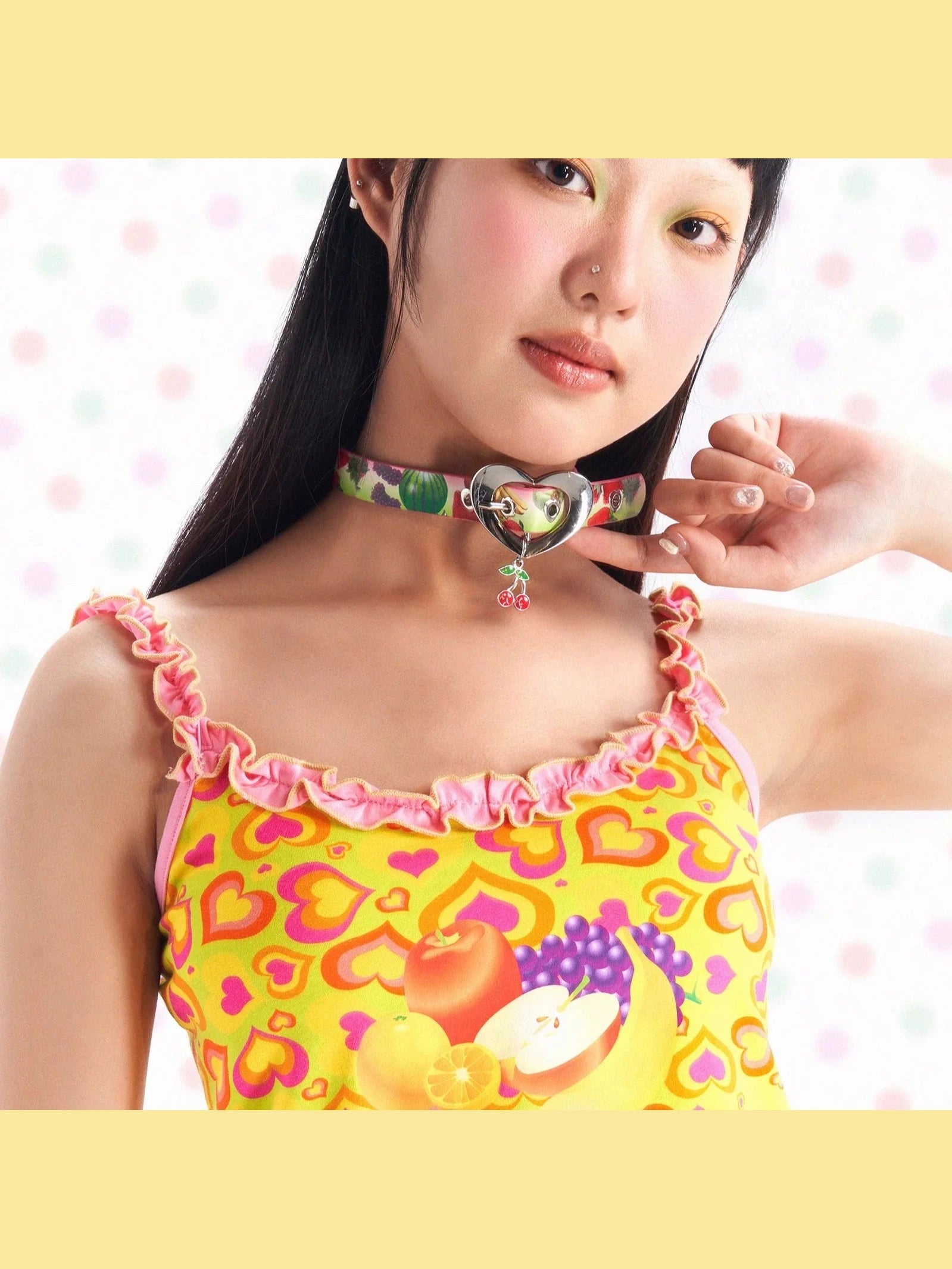 Heart Lock Fruit Print Choker Necklace