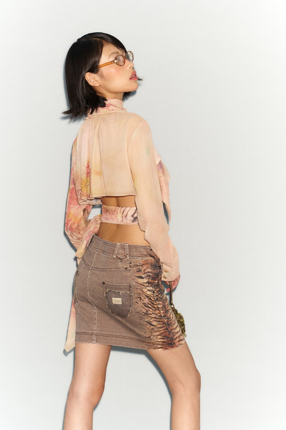 Tiger Print Denim Mini Skirt