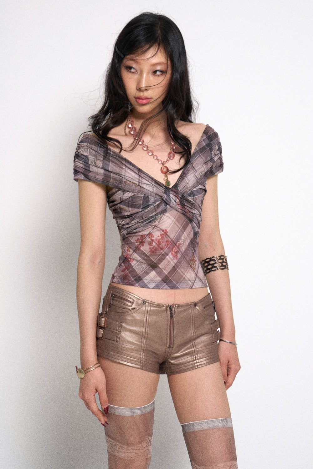 Plaid Wrapped Crossover Top