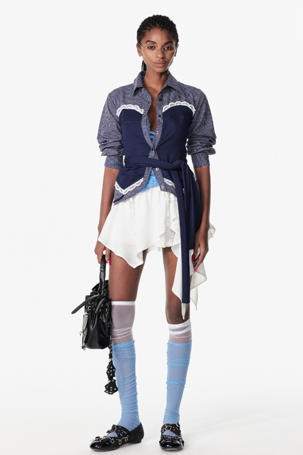 Gingham Lace Wrap Corset Blouse