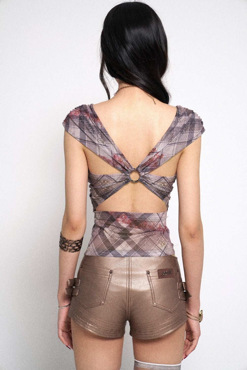 Plaid Wrapped Crossover Top