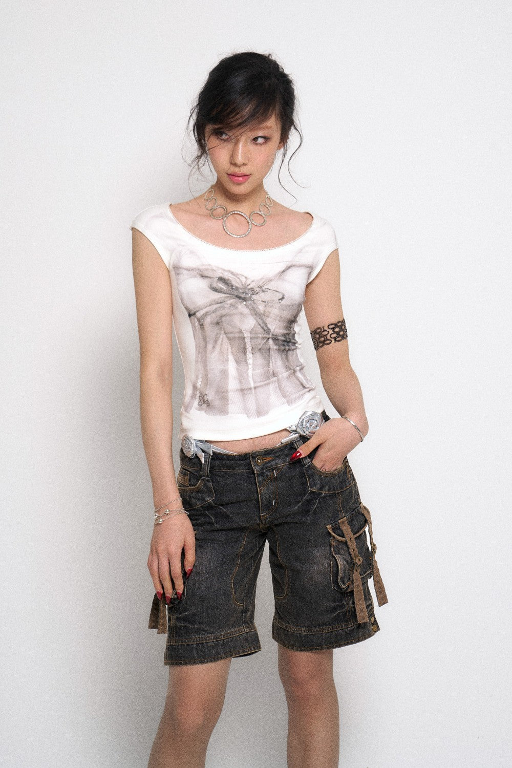 Retro Dark Denim Cargo Bermuda Shorts