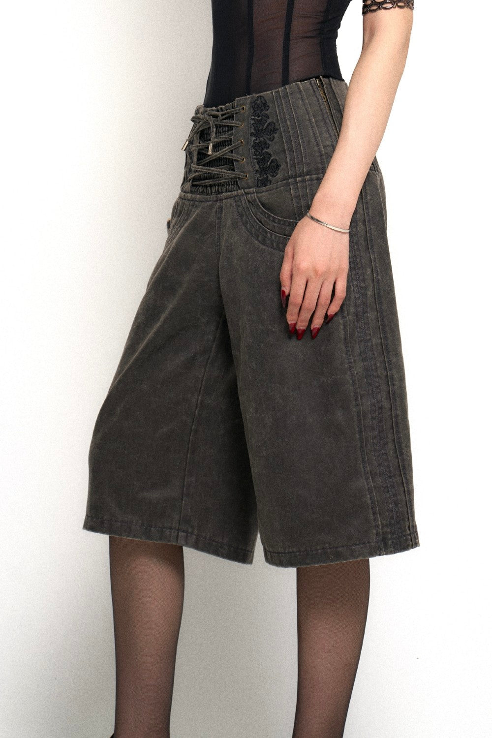 Wide Leg Denim Culotte Pants