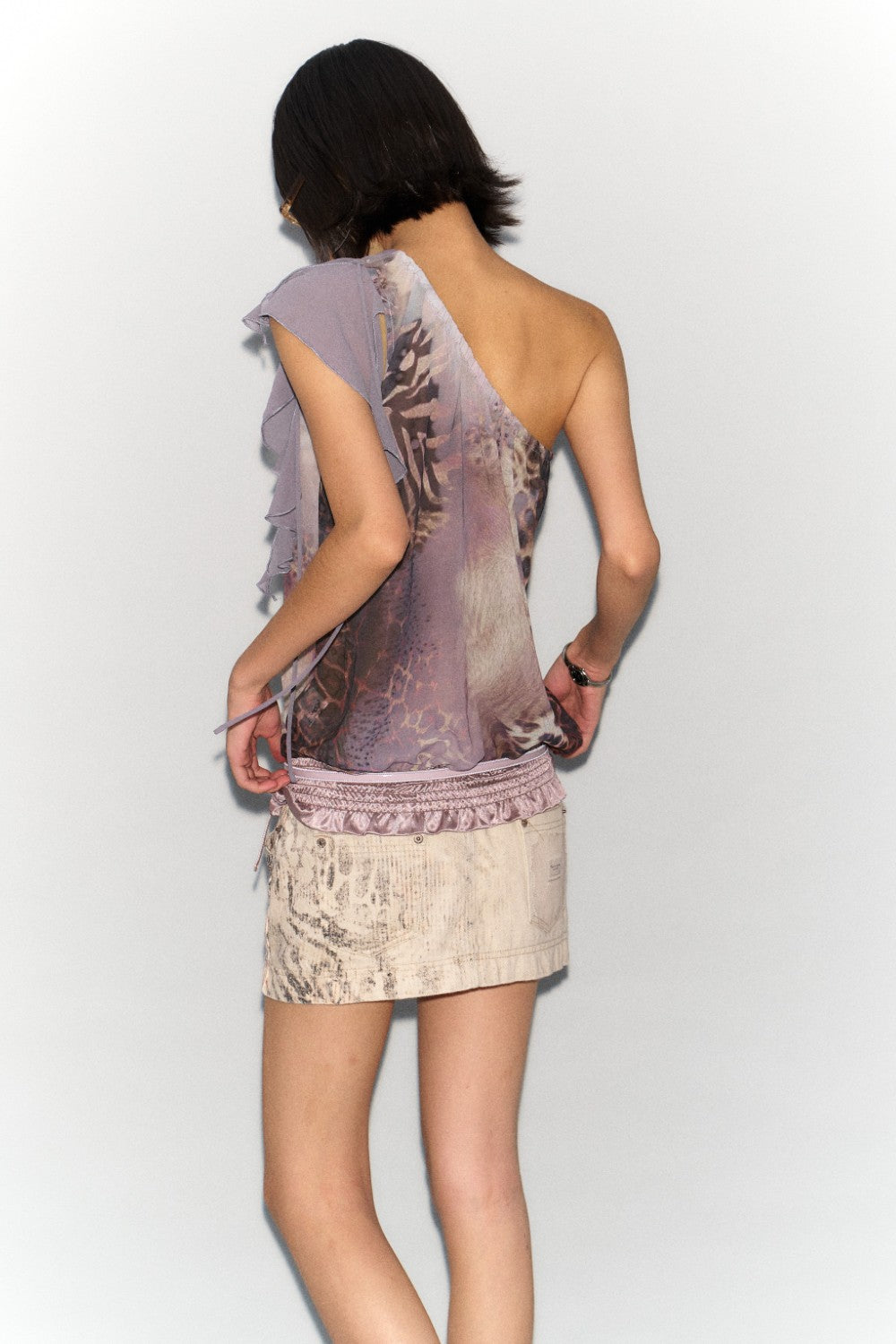 Cream Marble Print Mini Skirt