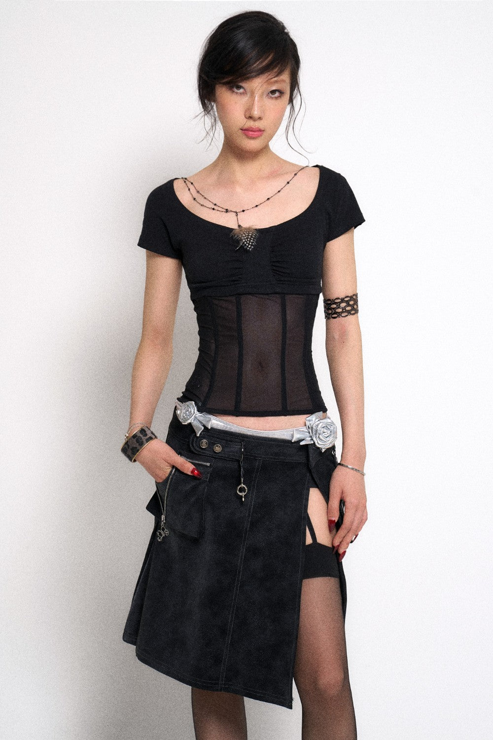 Corset-Style Top with Mesh Panels