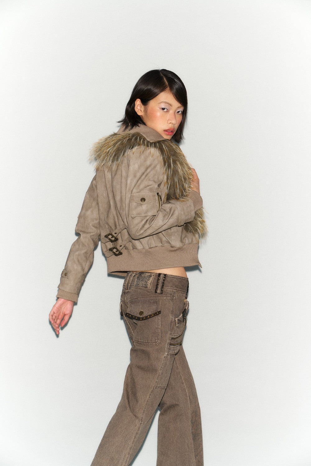 Faux Fur Trim Bomber Jacket
