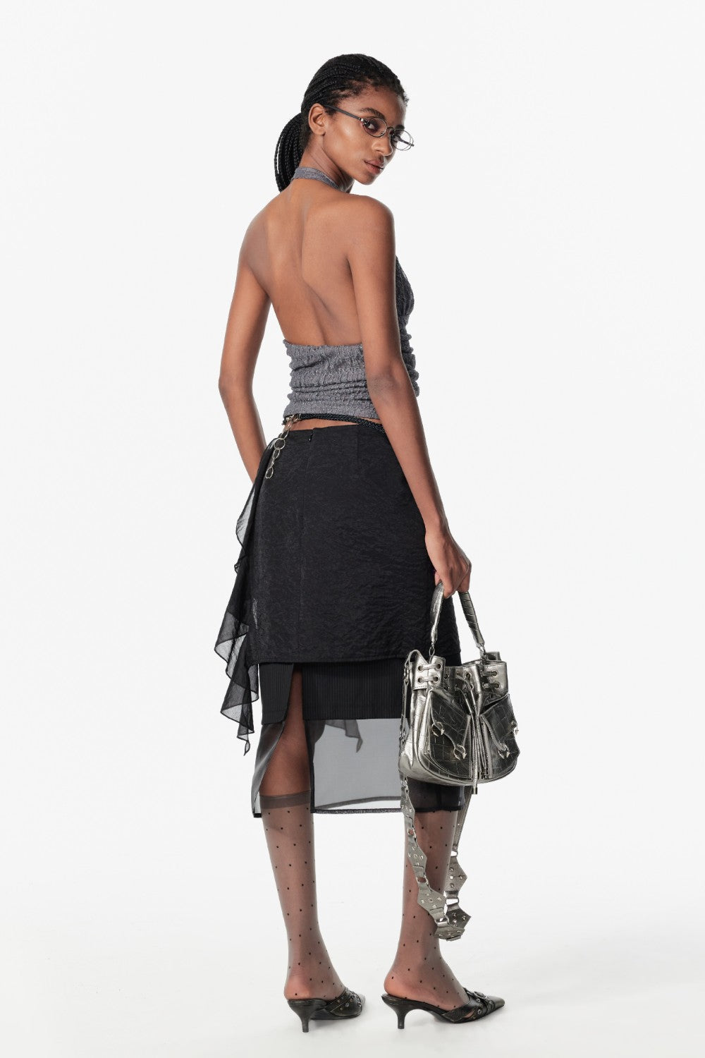 Ruched Halter Button Top