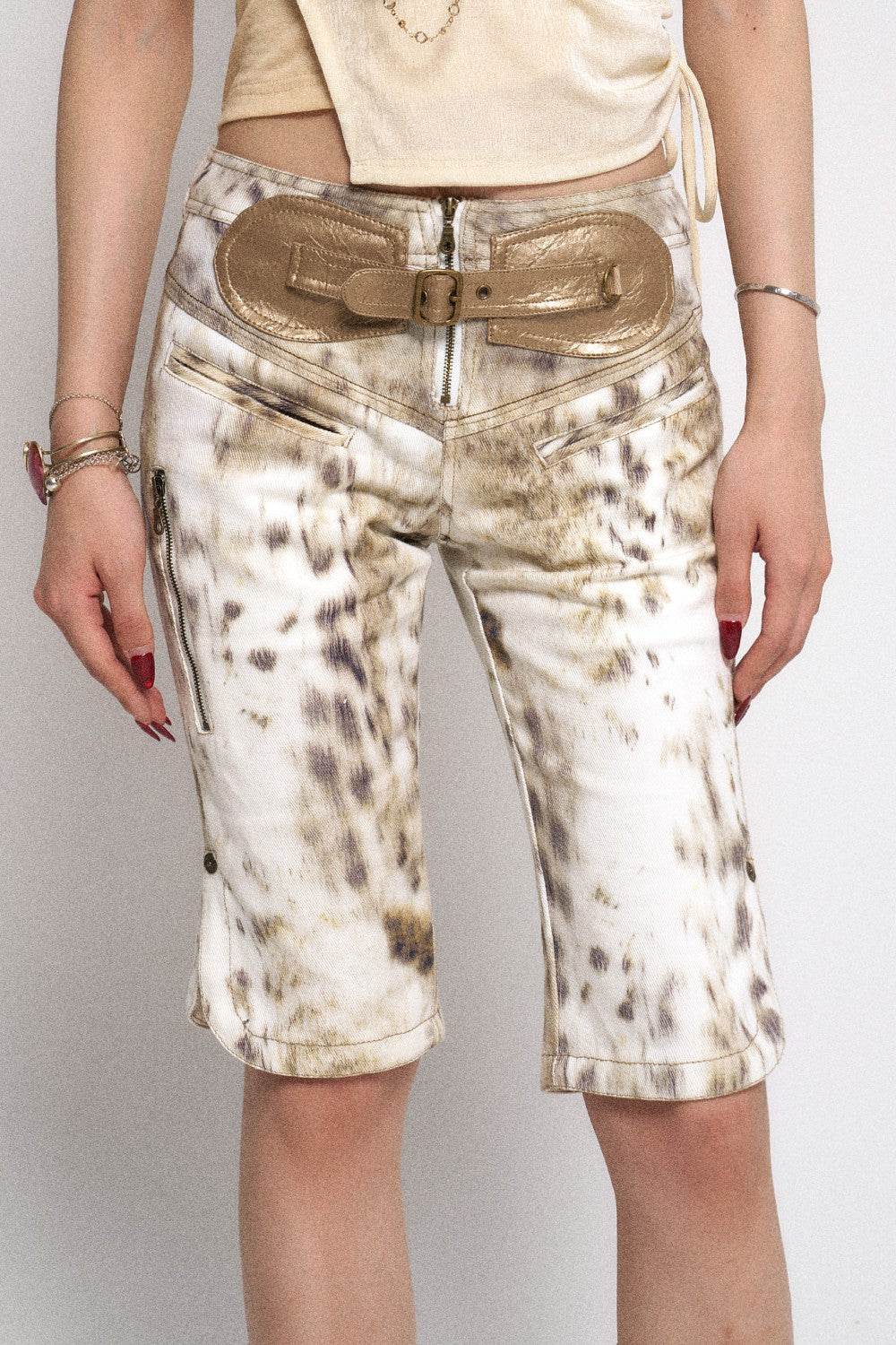 Leopard Tie-Dye Knee-Length Cargo Shorts