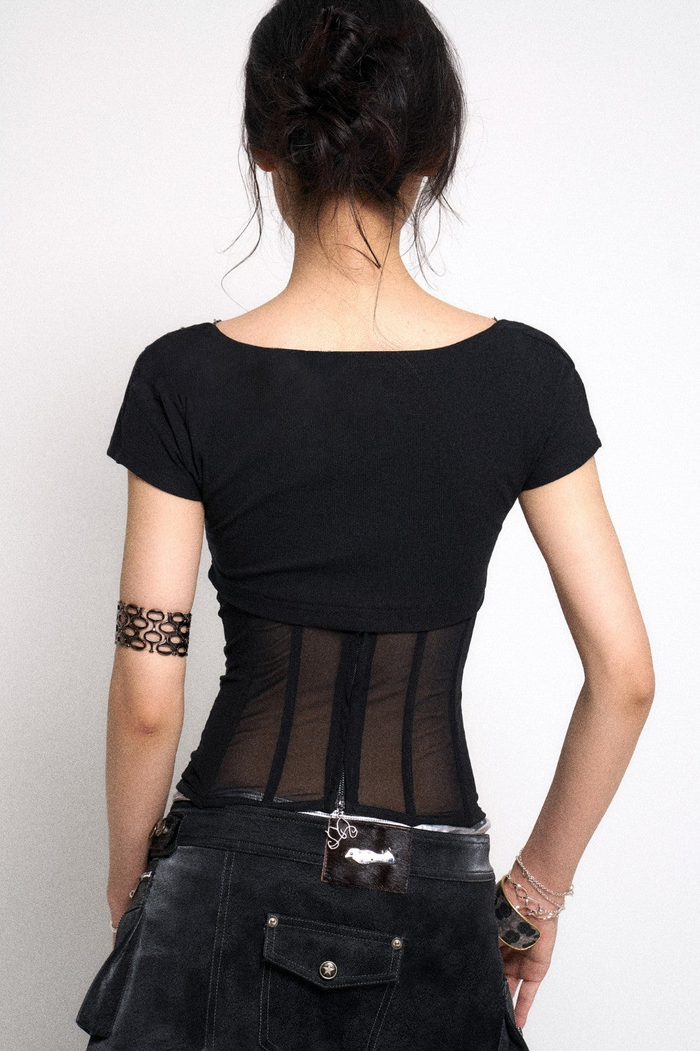 Corset-Style Top with Mesh Panels