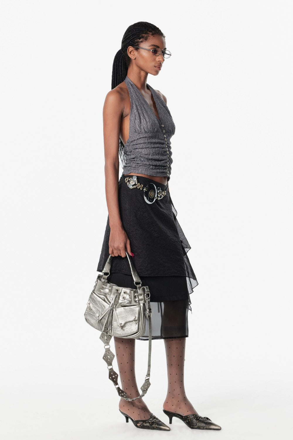 Ruched Halter Button Top