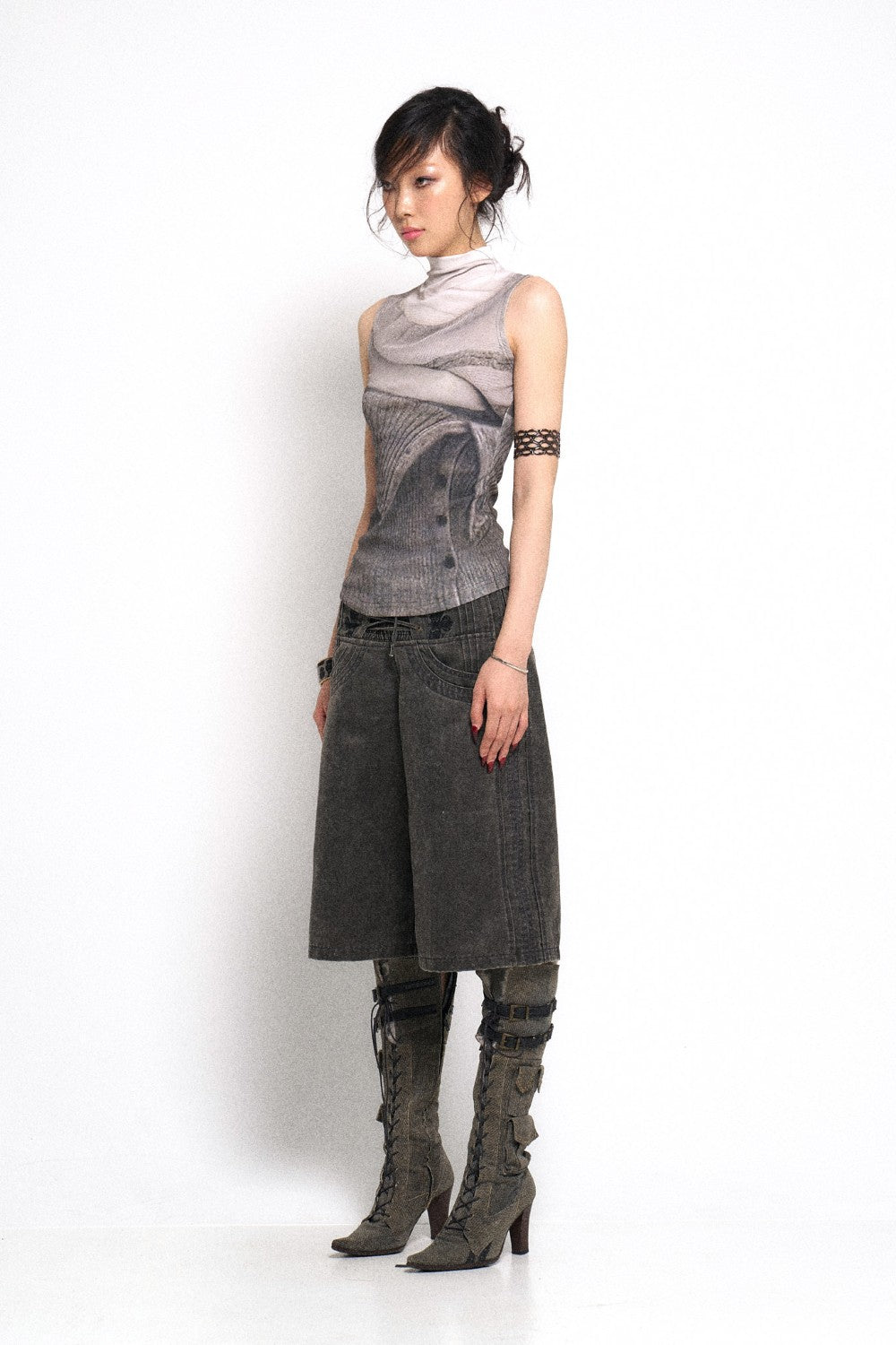 Wide Leg Denim Culotte Pants