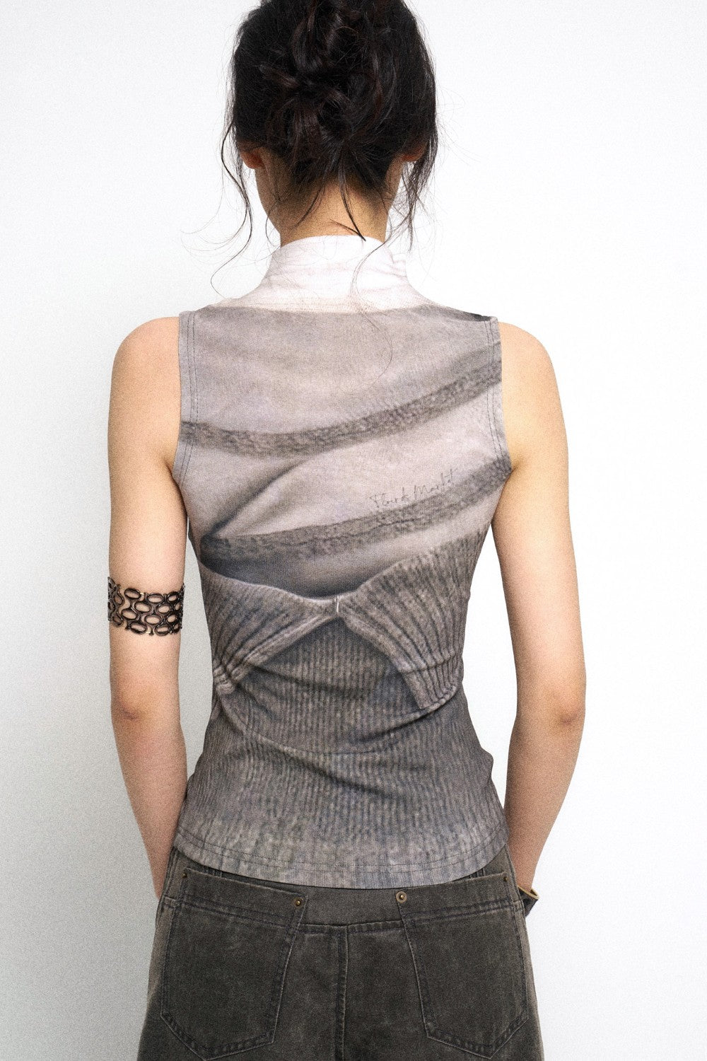 Grey High Neck Sleeveless Top