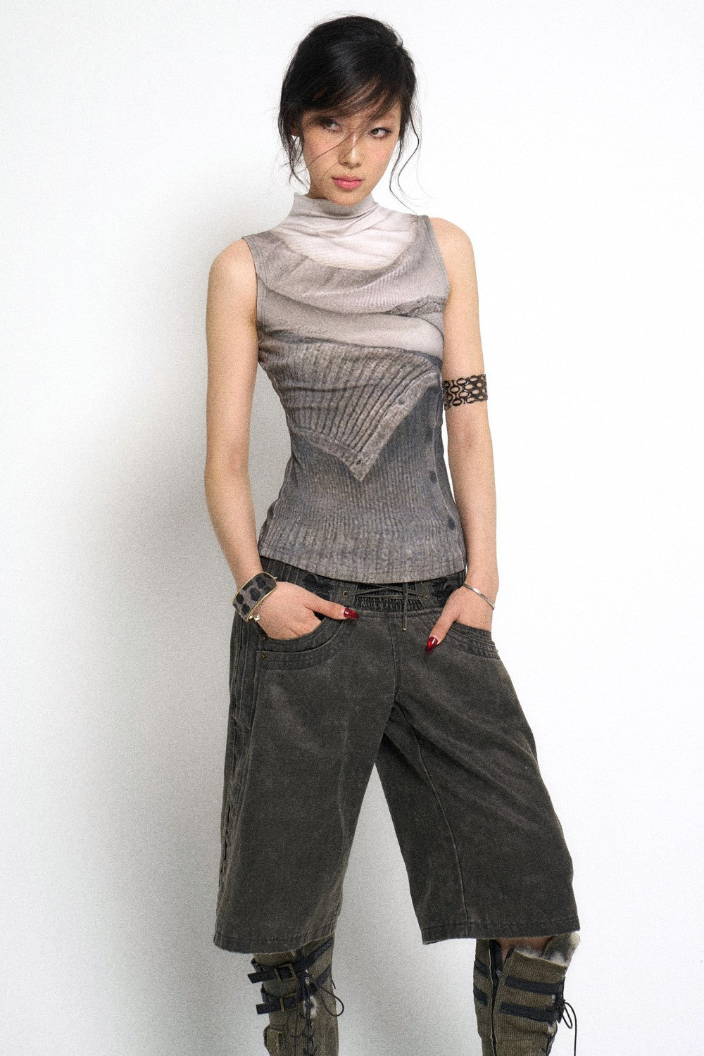 Wide Leg Denim Culotte Pants
