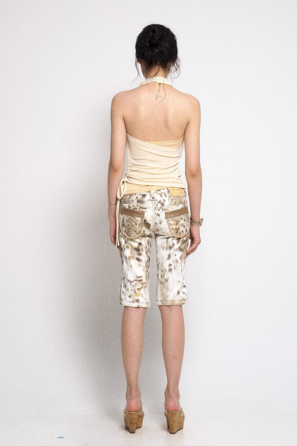 Cream Draped Cowl Neck Halter Top