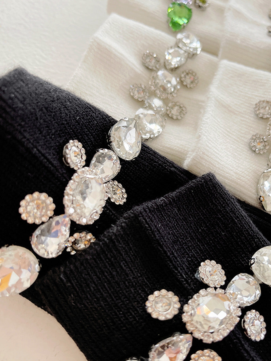 Rhinestone Embellished Calf Socks