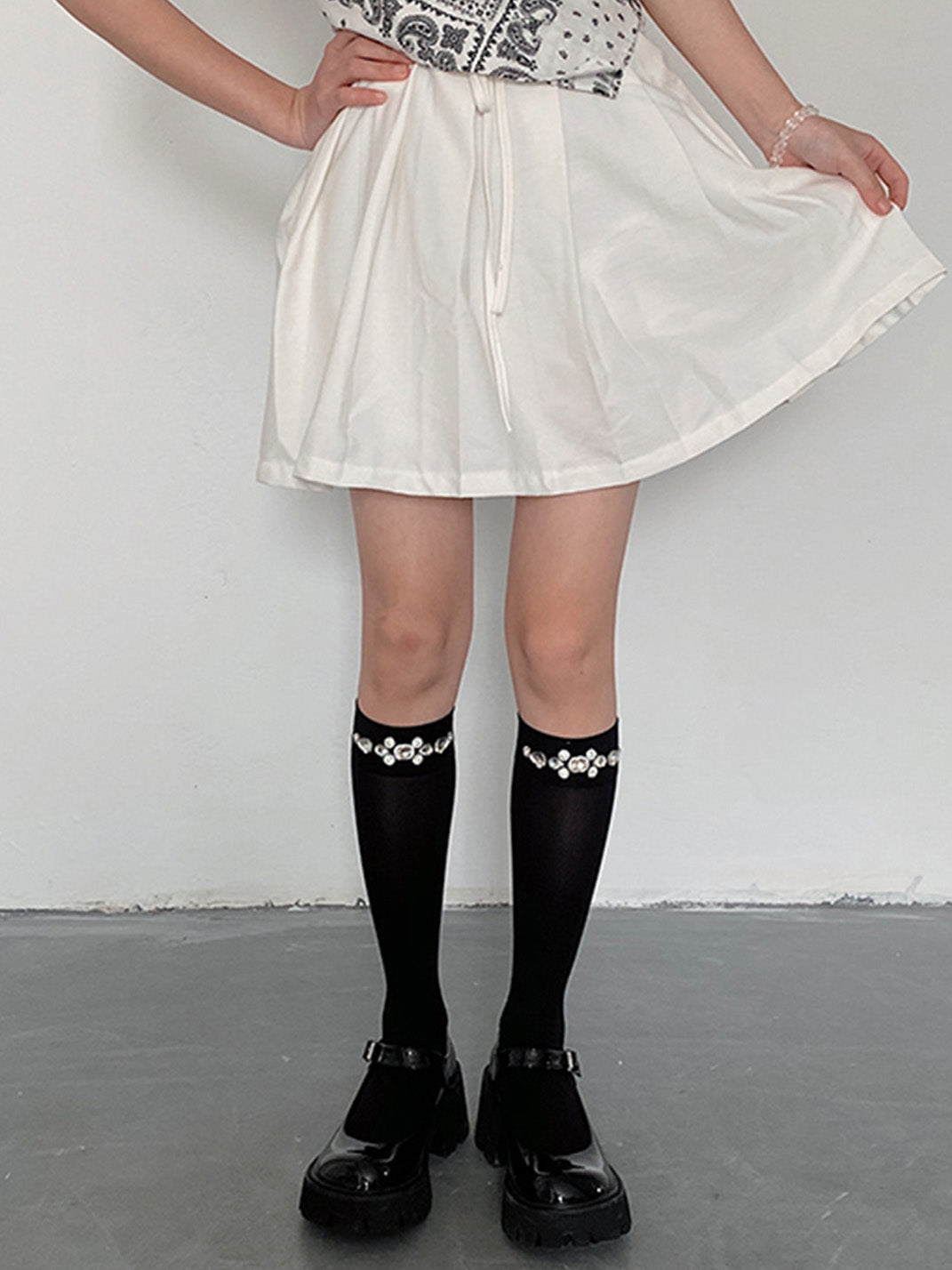 Rhinestone Embellished Calf Socks