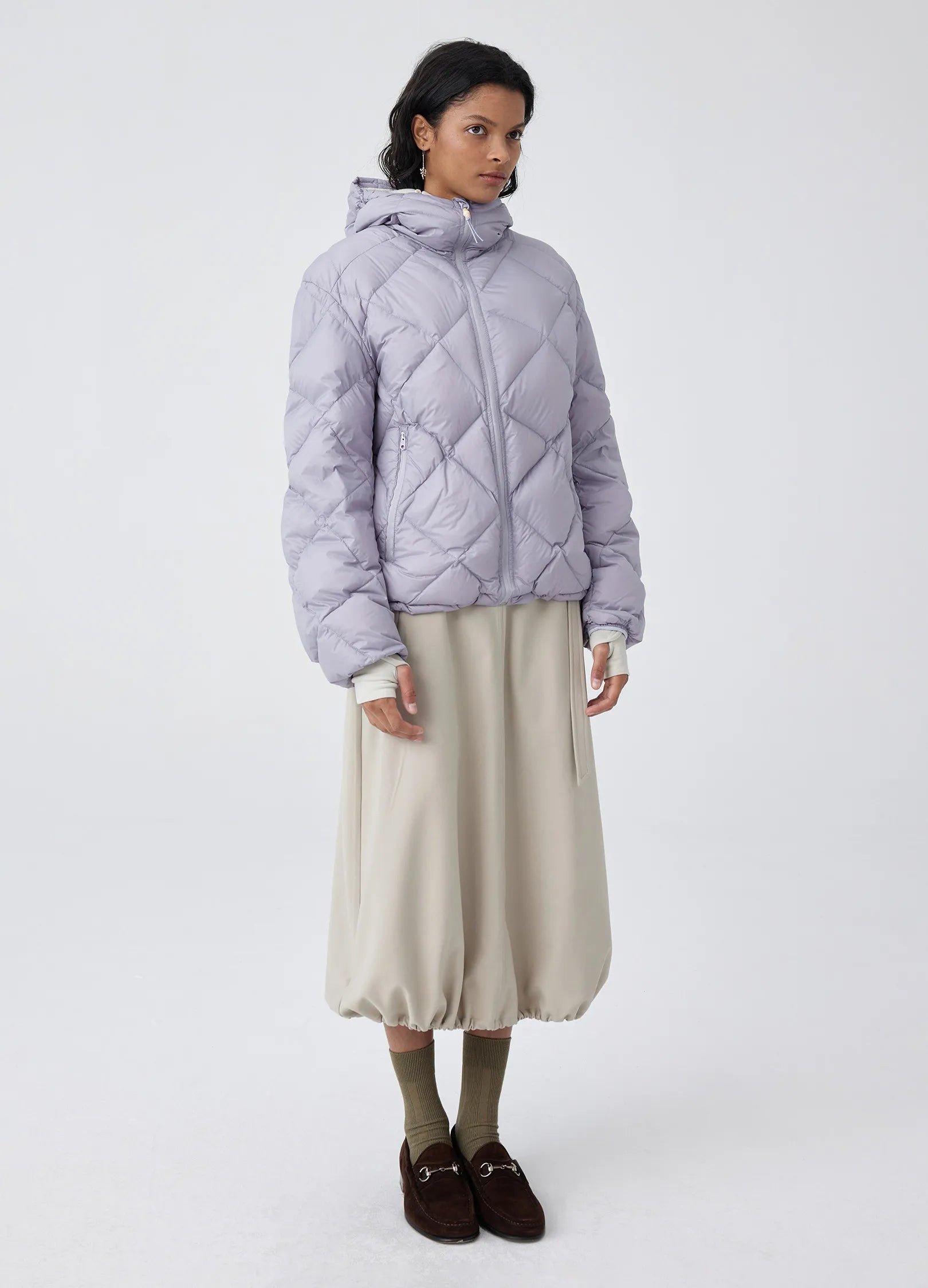 Diamond-Quilted Hooded Puffer Jacket