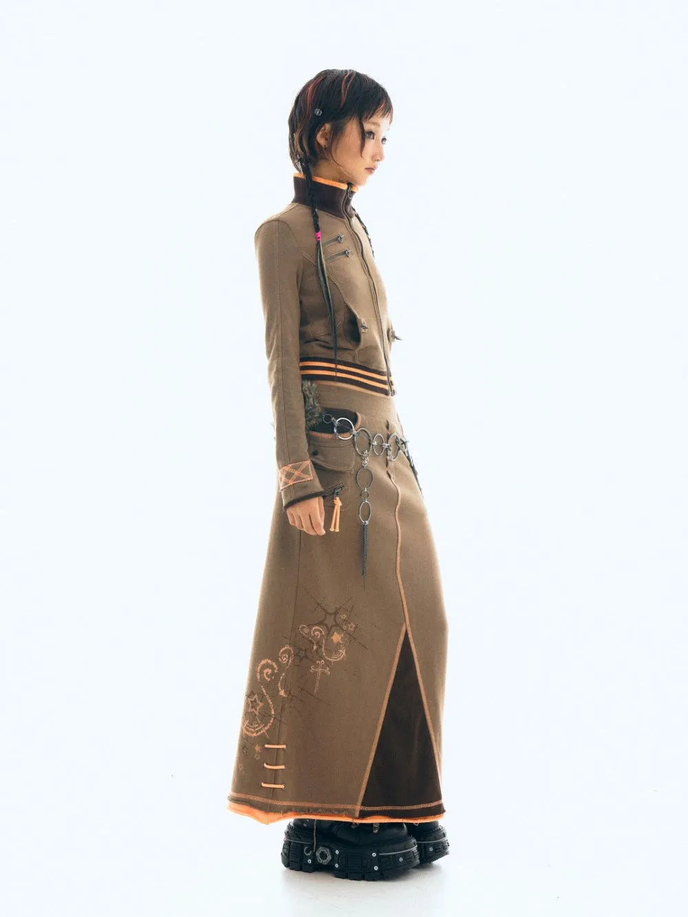 Embroidered Chain Cargo Maxi Skirt