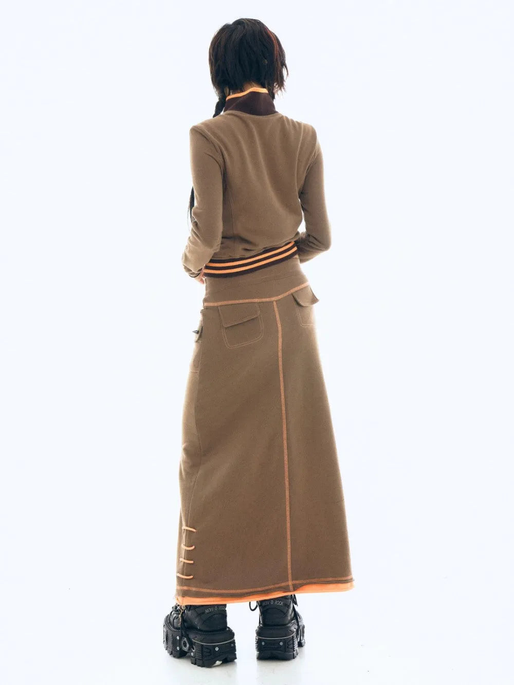 Embroidered Chain Cargo Maxi Skirt