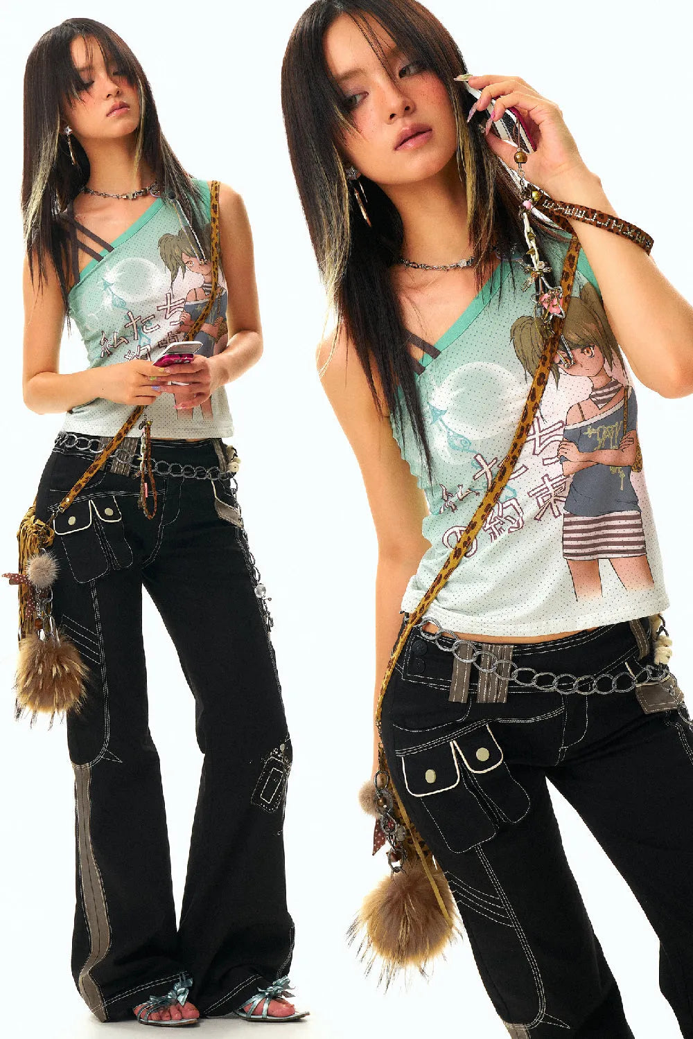 Asymmetrical Anime Print Tank Top