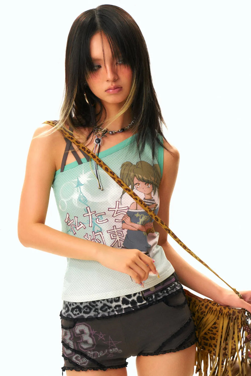 Asymmetrical Anime Print Tank Top