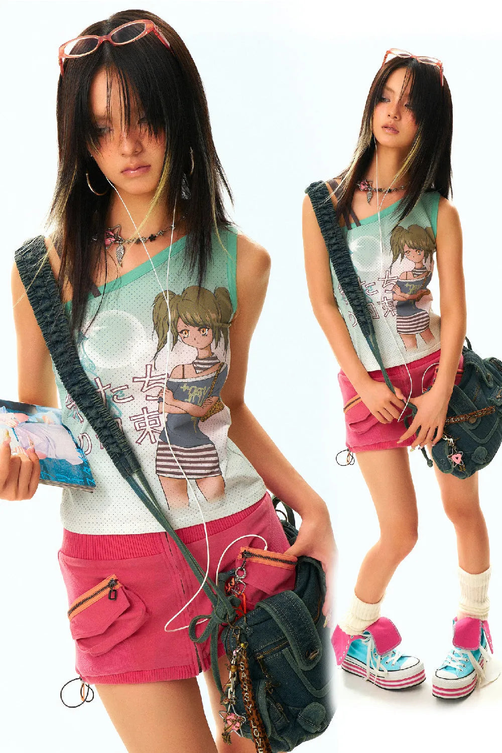 Asymmetrical Anime Print Tank Top