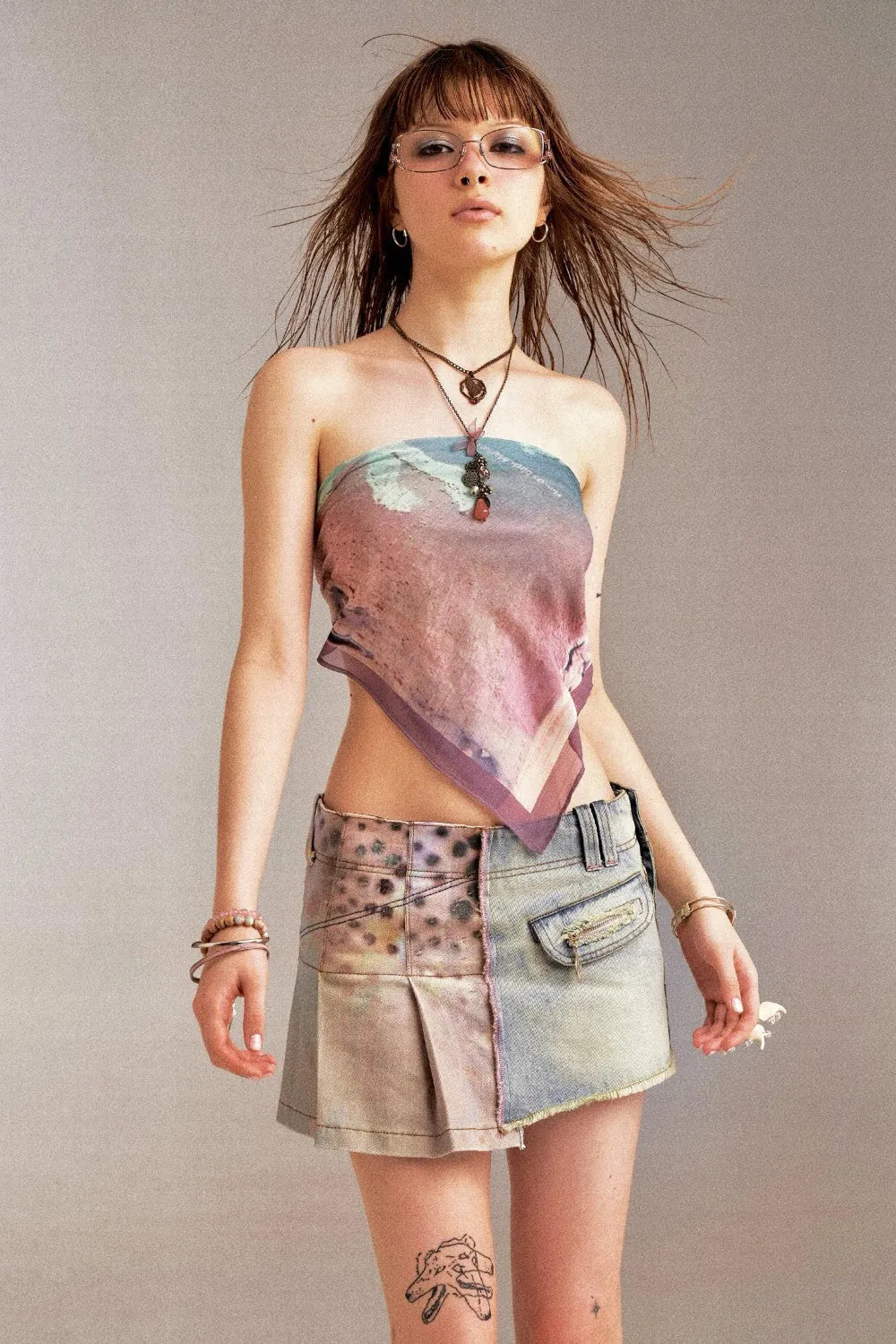 Reversible Patchwork Denim Mini Skirt