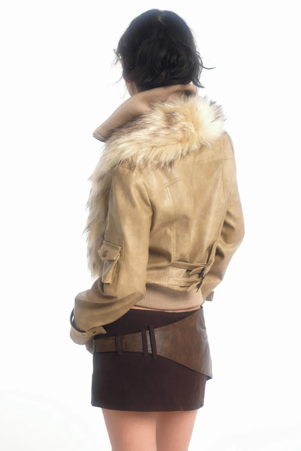 Cropped Jacket with Faux Fur Collar