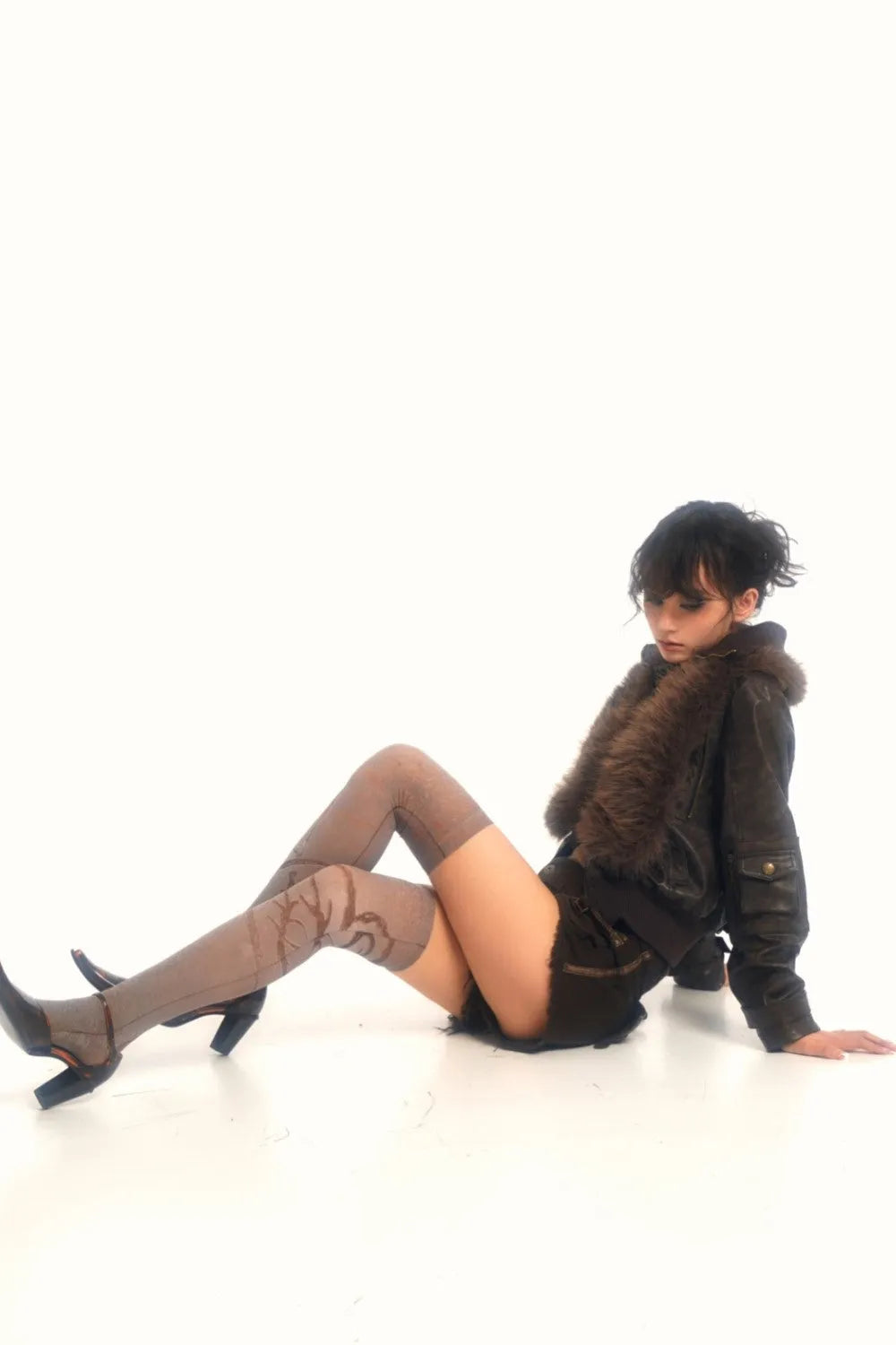 Brown Leather Detachable Fur Bomber Jacket