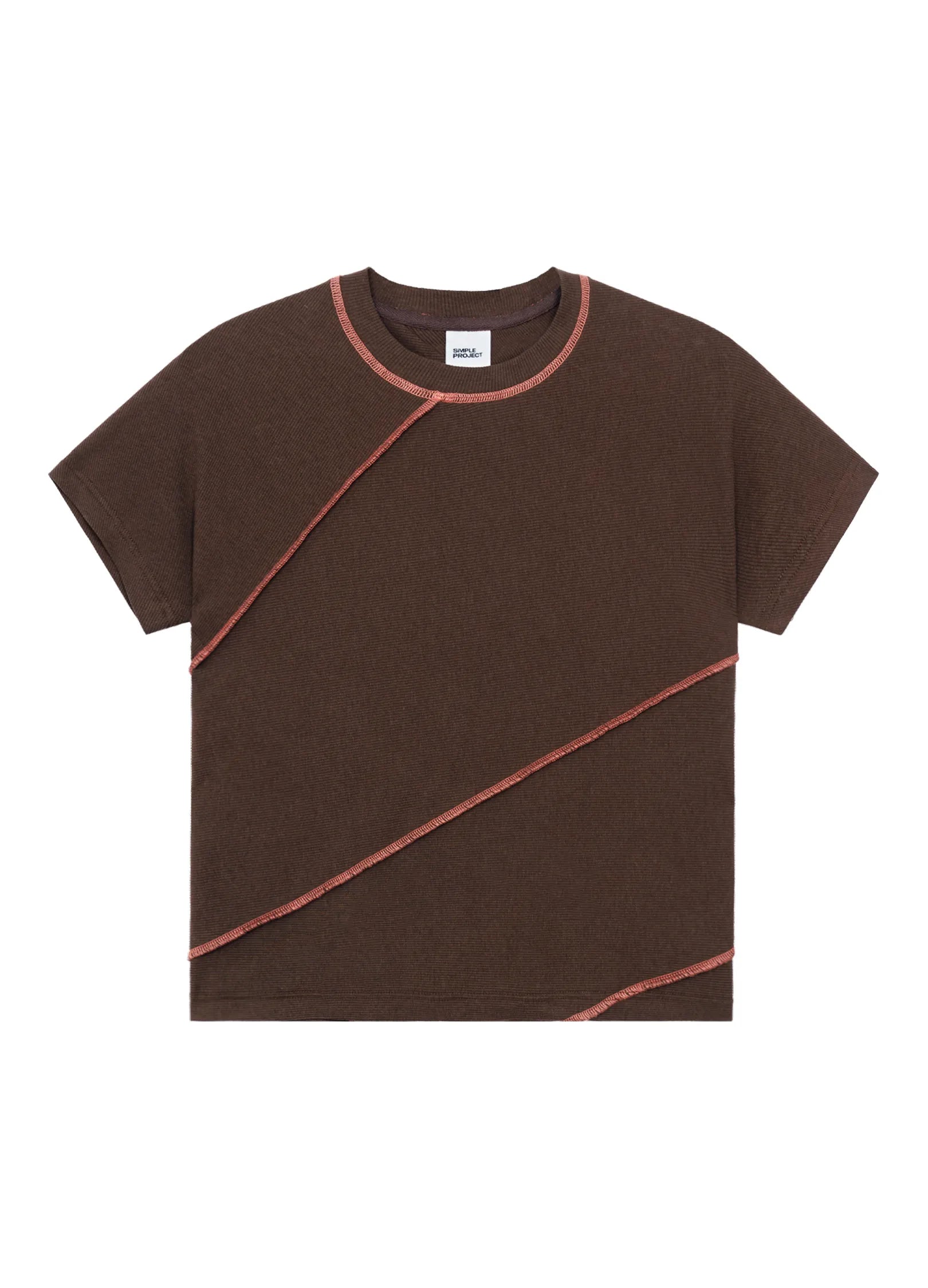 Camiseta acanalada con costuras de contraste