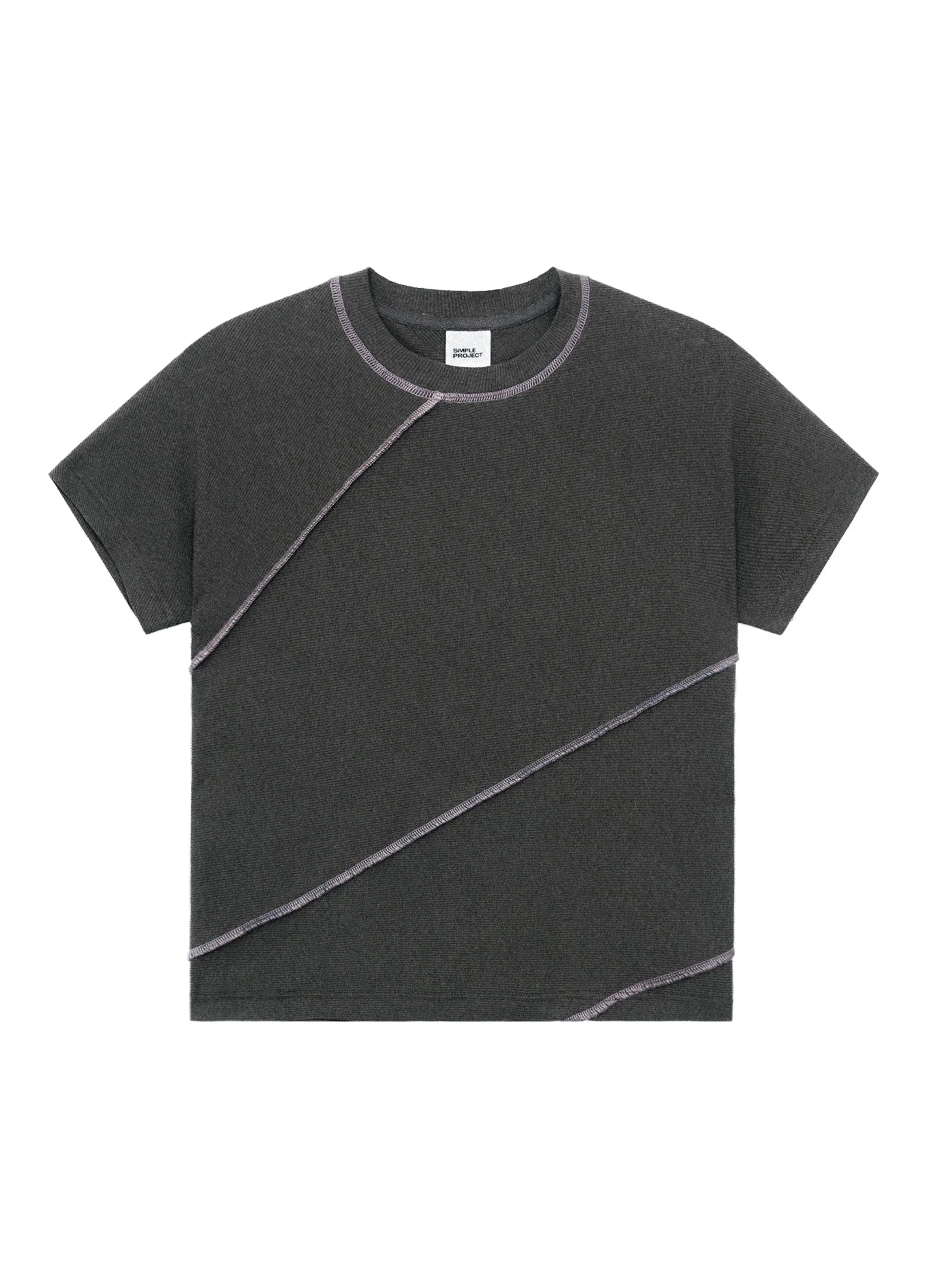 Camiseta acanalada con costuras de contraste