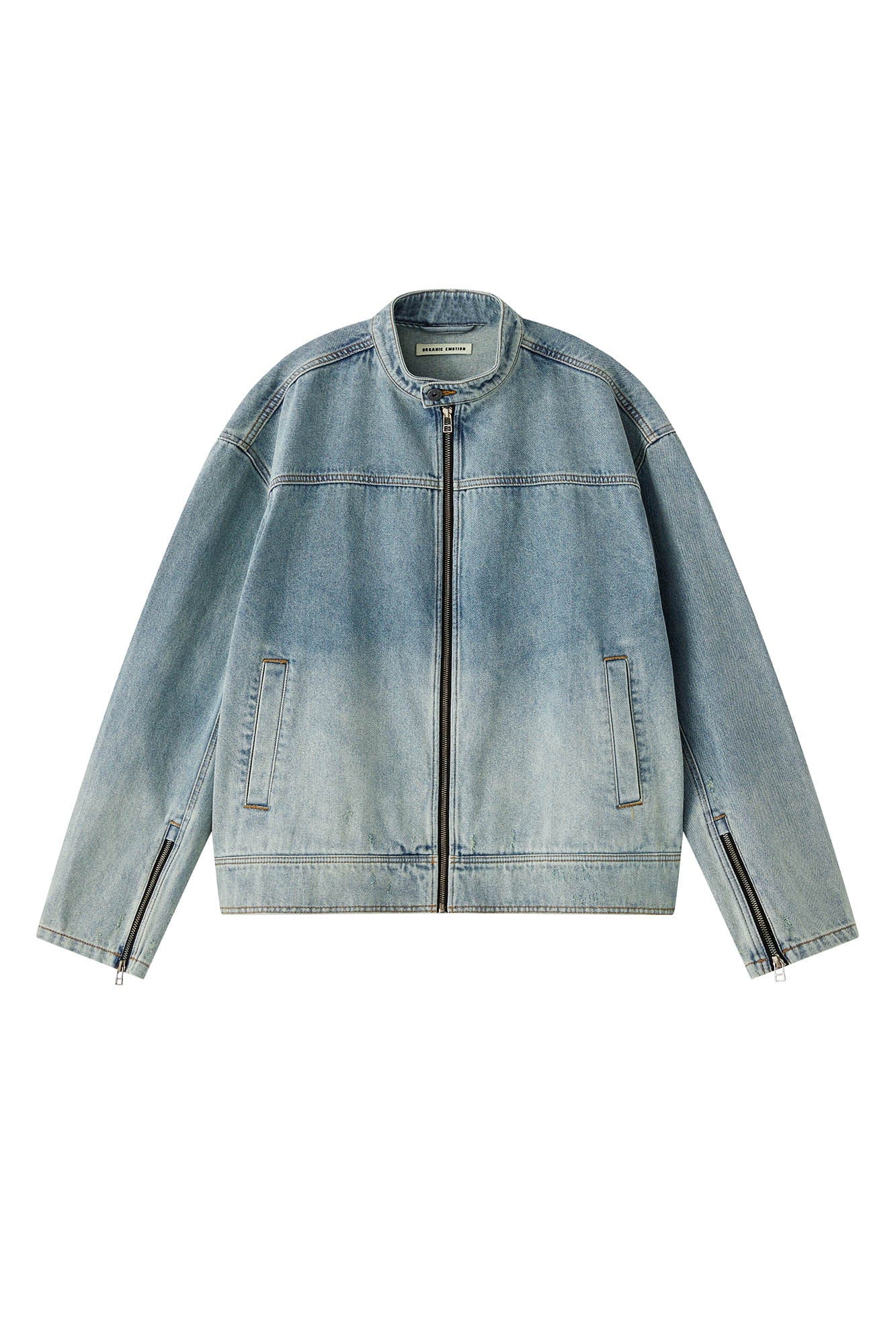 Chaqueta de carreras de mezclilla de lavado ligero
