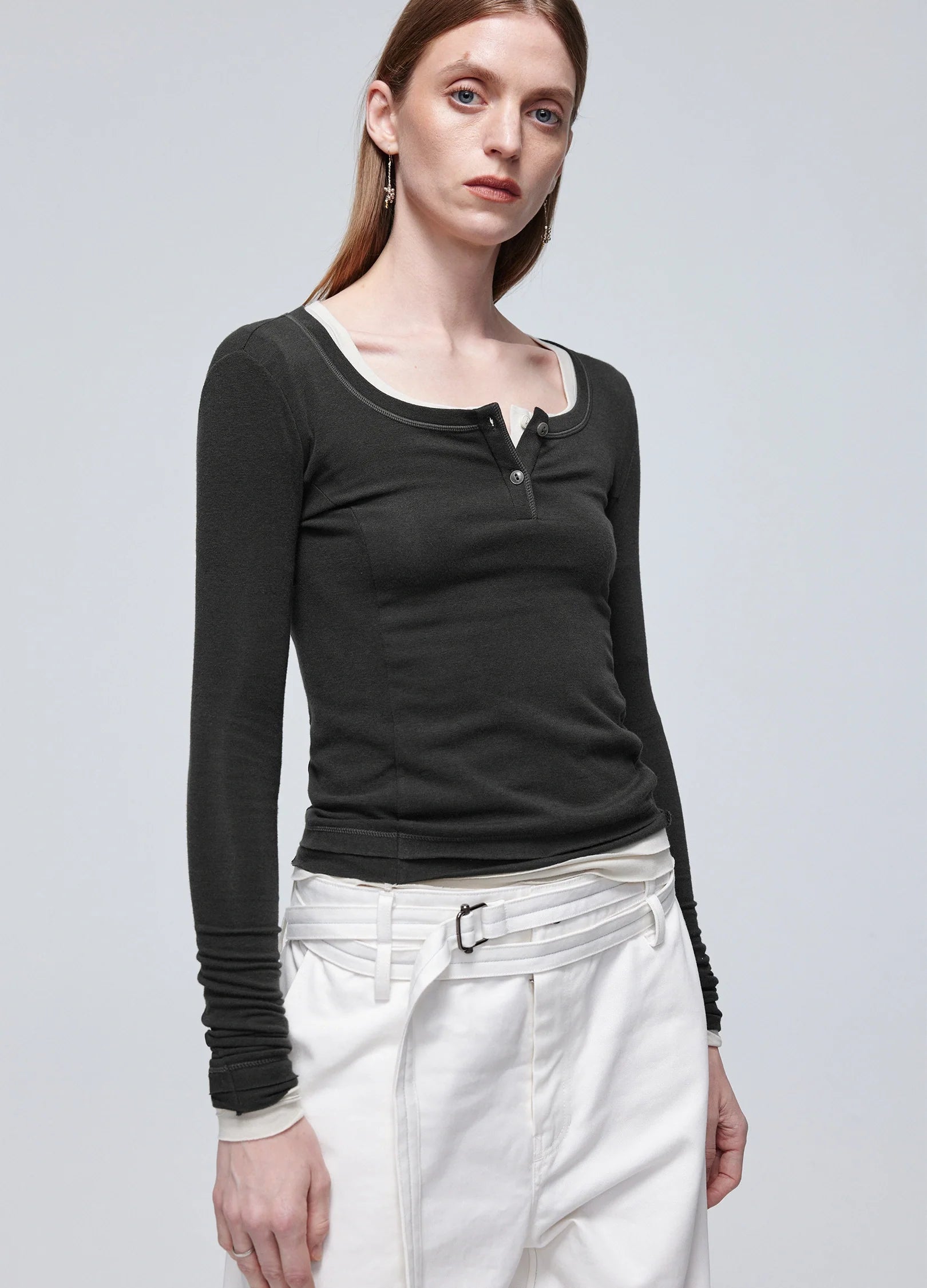 Henley Top de manga larga
