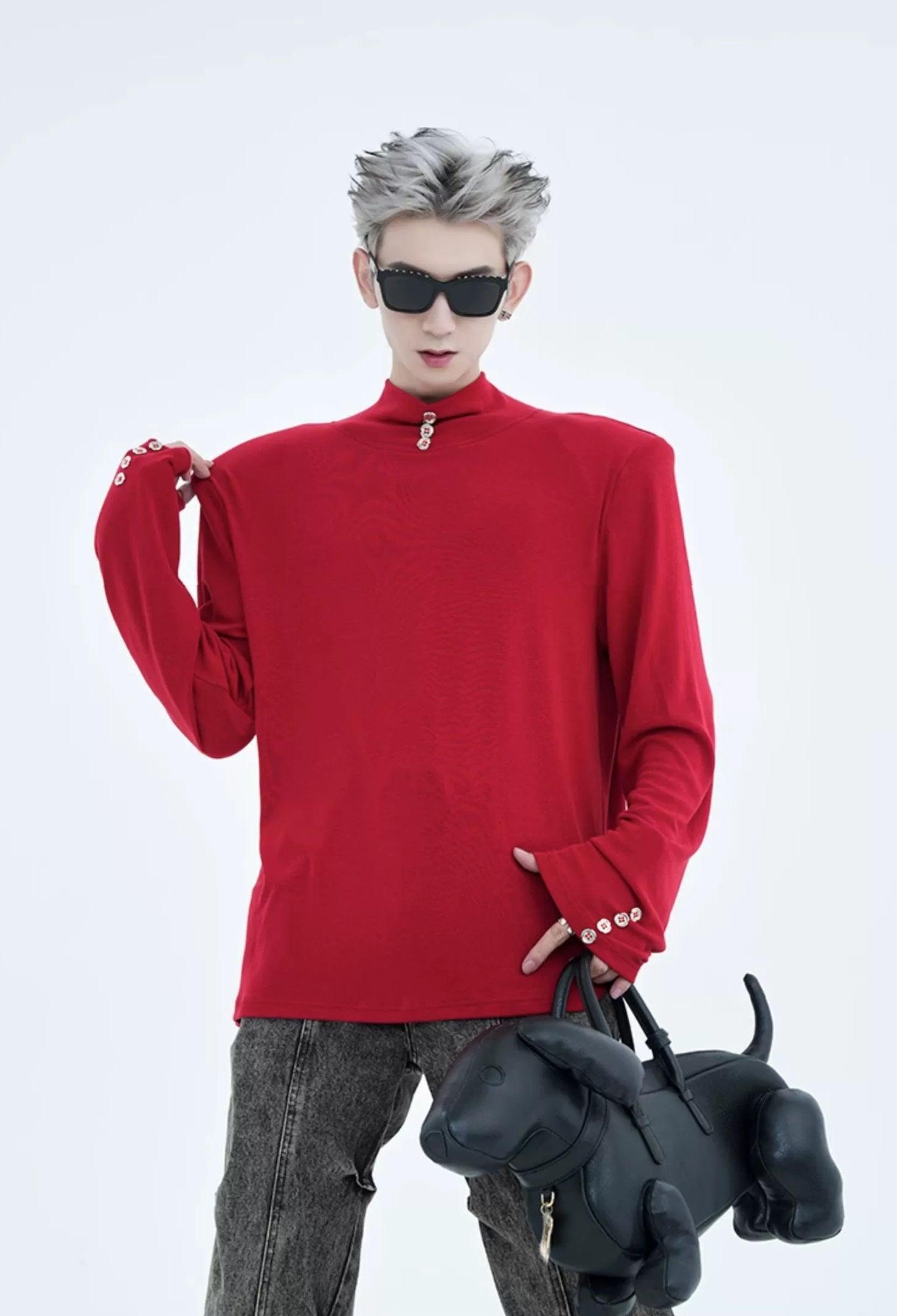 Button Detail Turtleneck T-Shirt