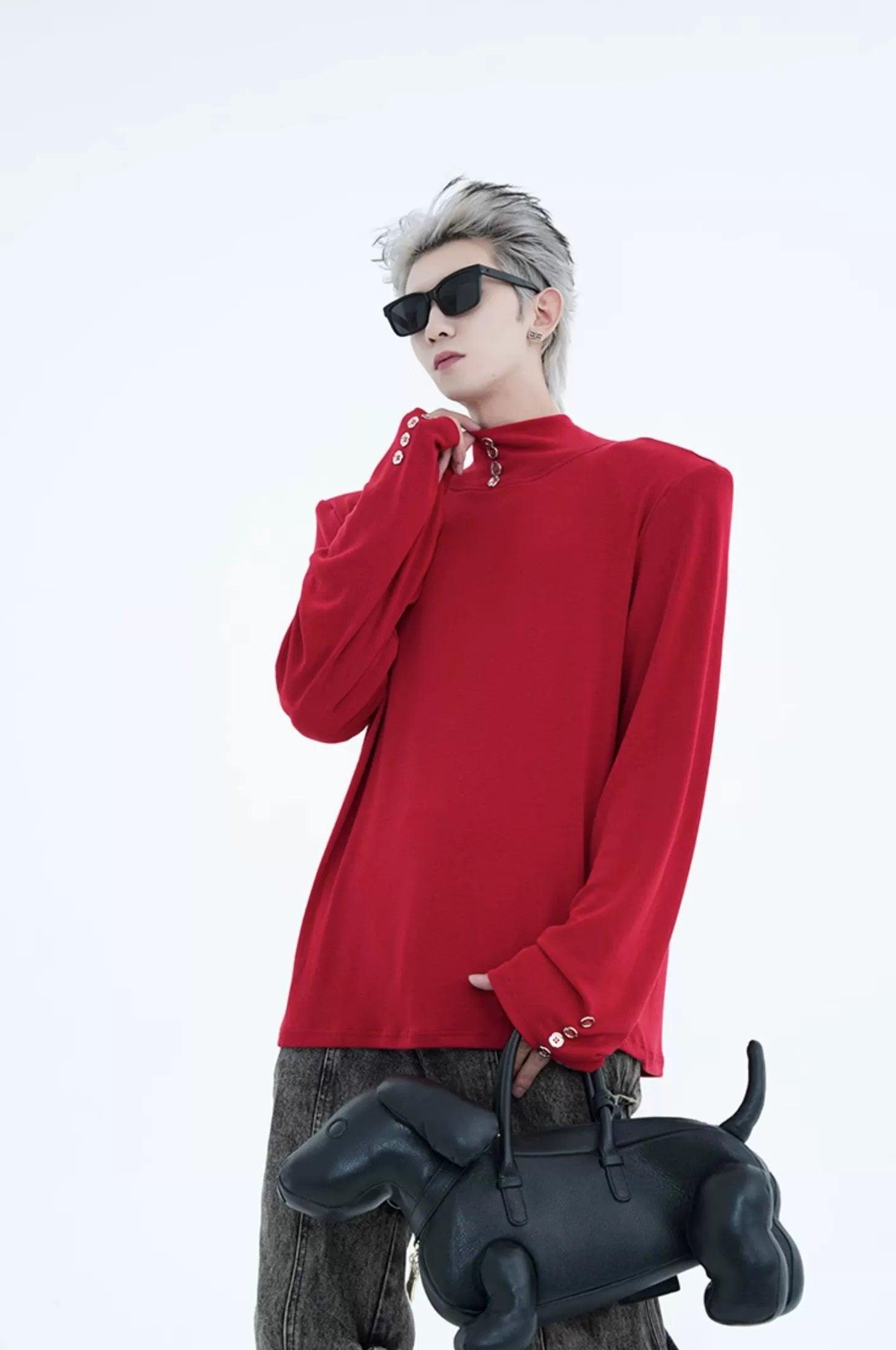 Button Detail Turtleneck T-Shirt