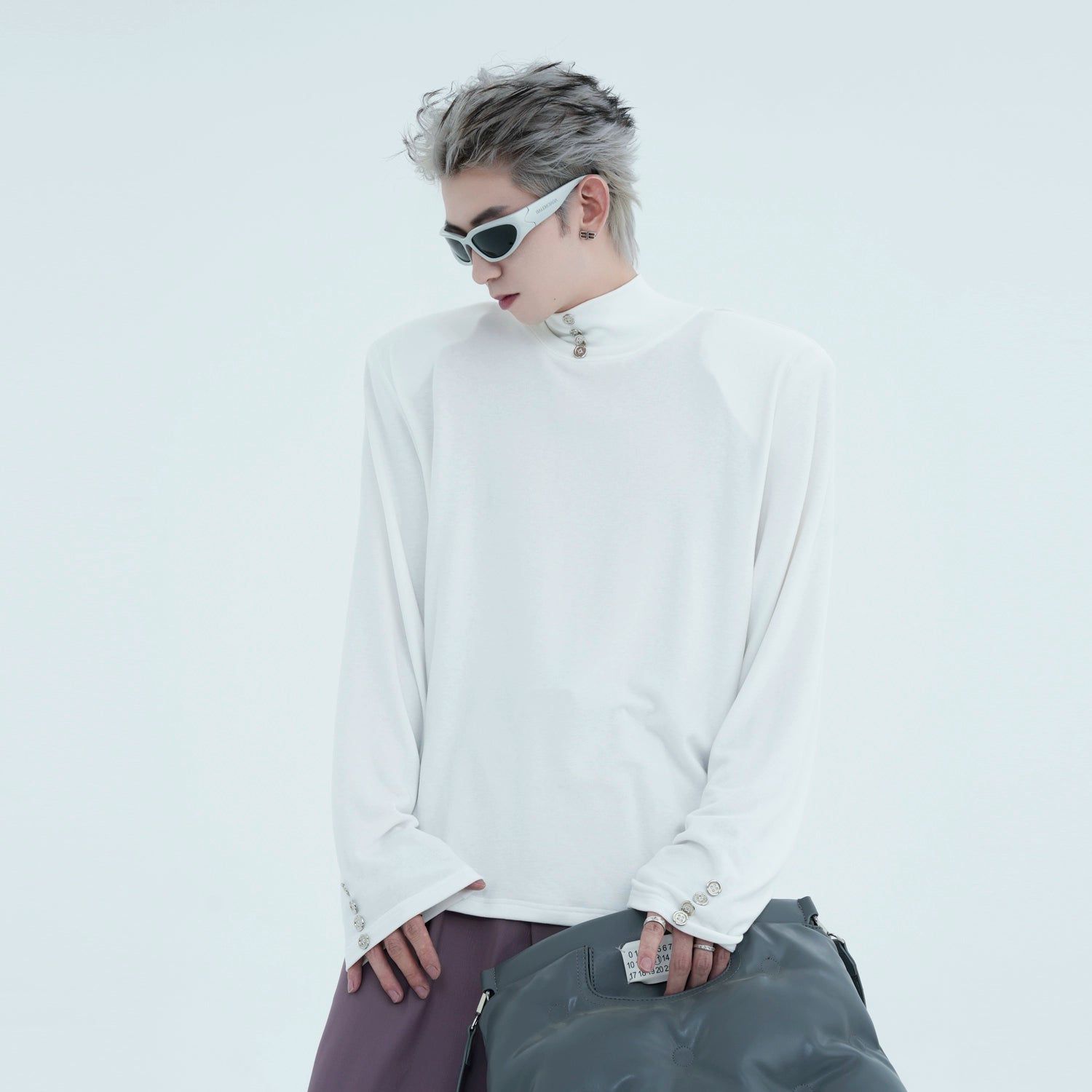 Button Detail Turtleneck T-Shirt