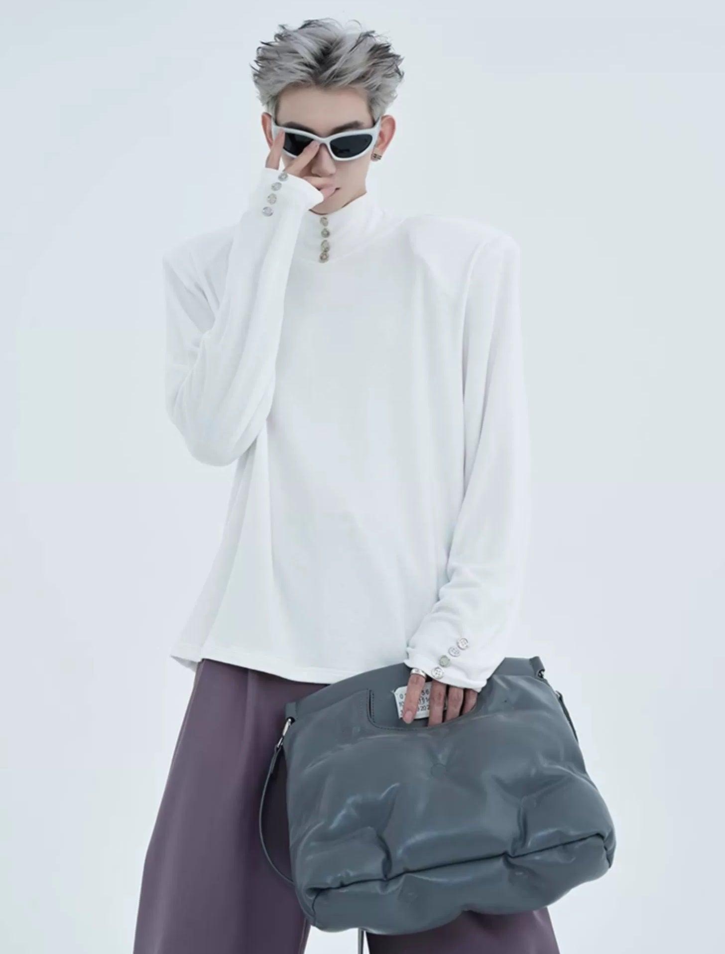 Button Detail Turtleneck T-Shirt
