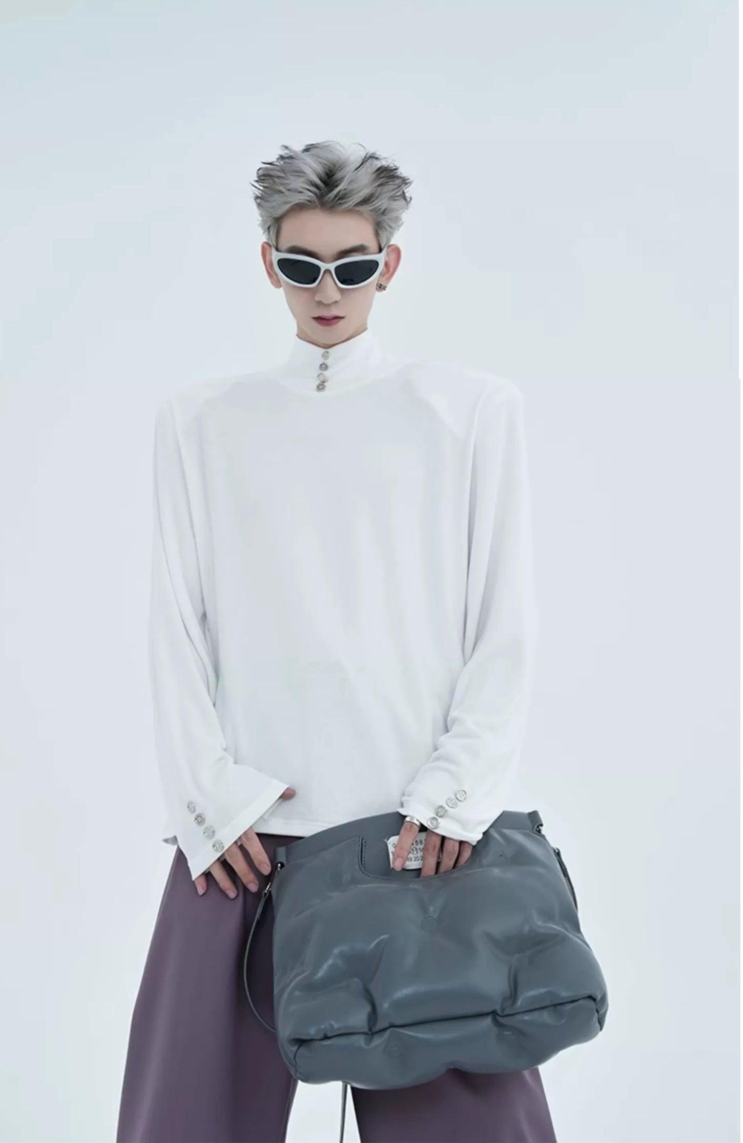 Button Detail Turtleneck T-Shirt